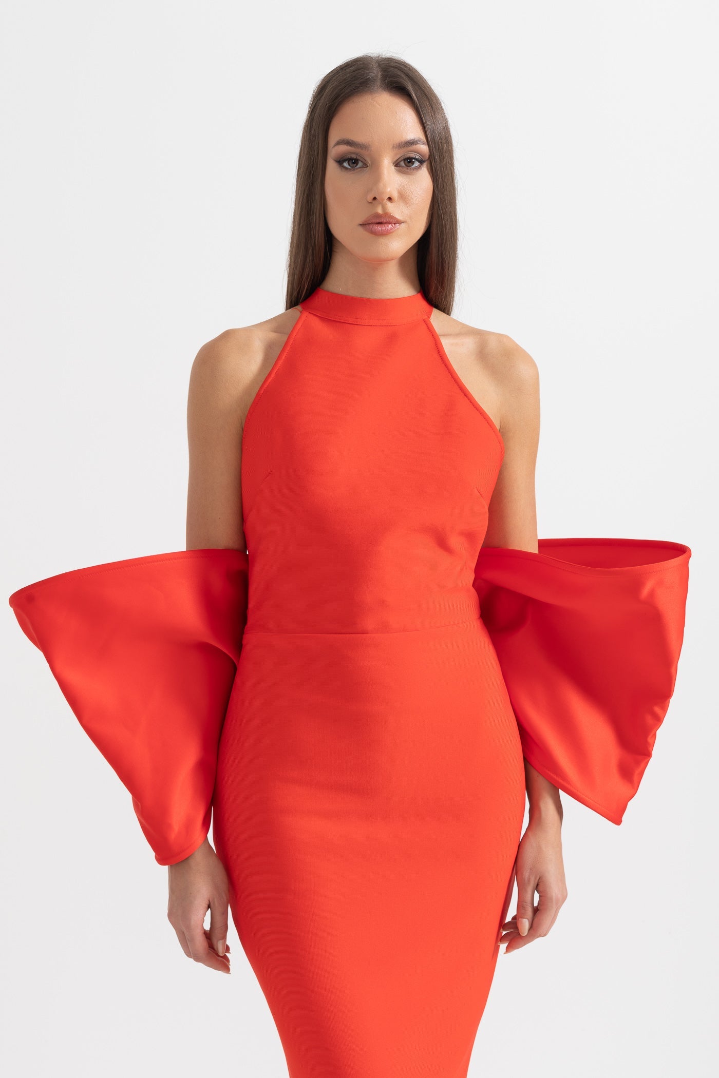 Rochie Elegantă cu Detalii de Fundă la Spate - Roșu