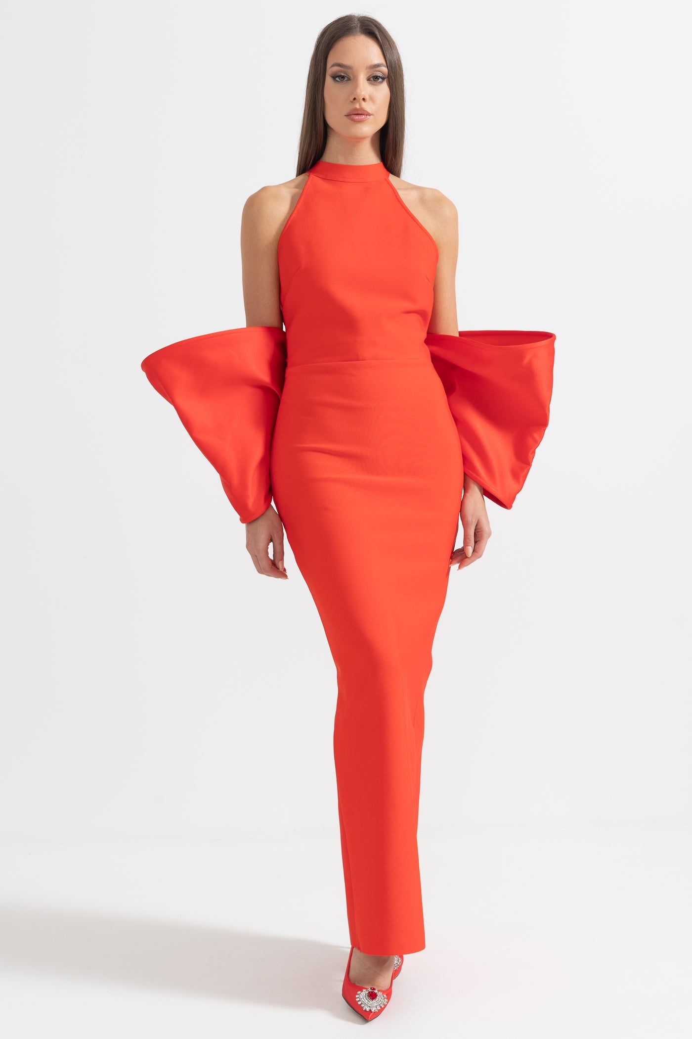 Rochie Elegantă cu Detalii de Fundă la Spate - Roșu