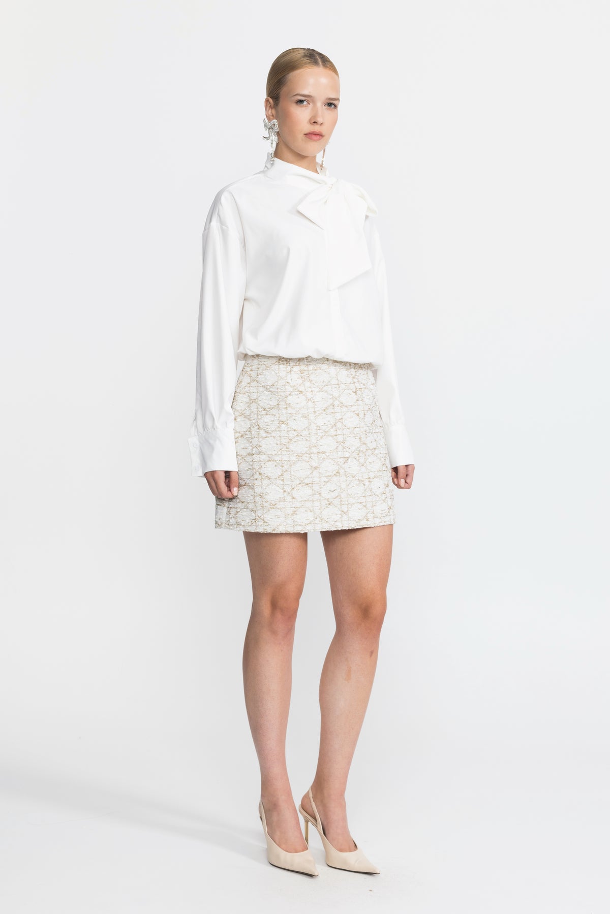 Oversized Tie Neck Blouse - White