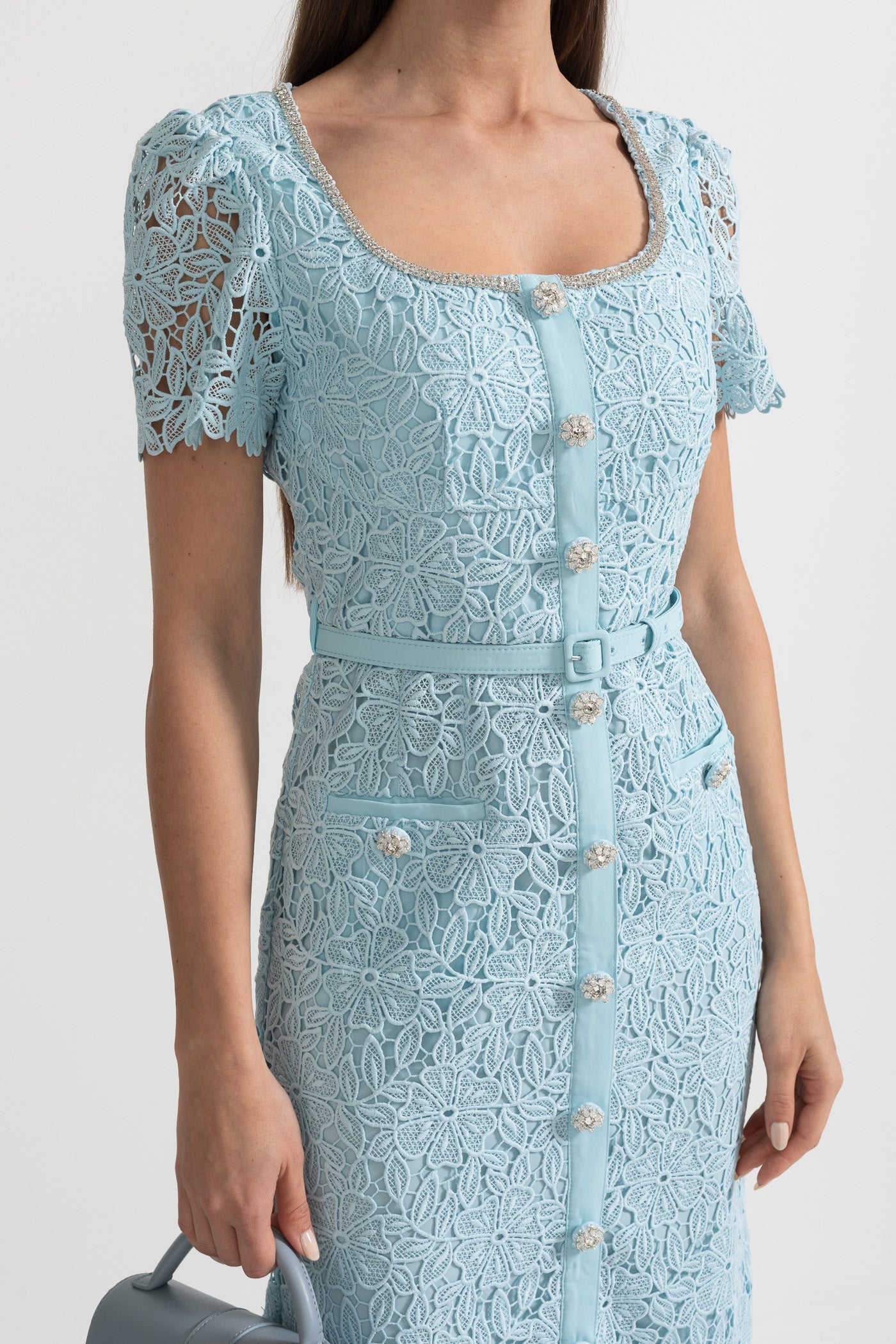 Rochie Midi Delicată din Dantelă Azure - Baby Blue
