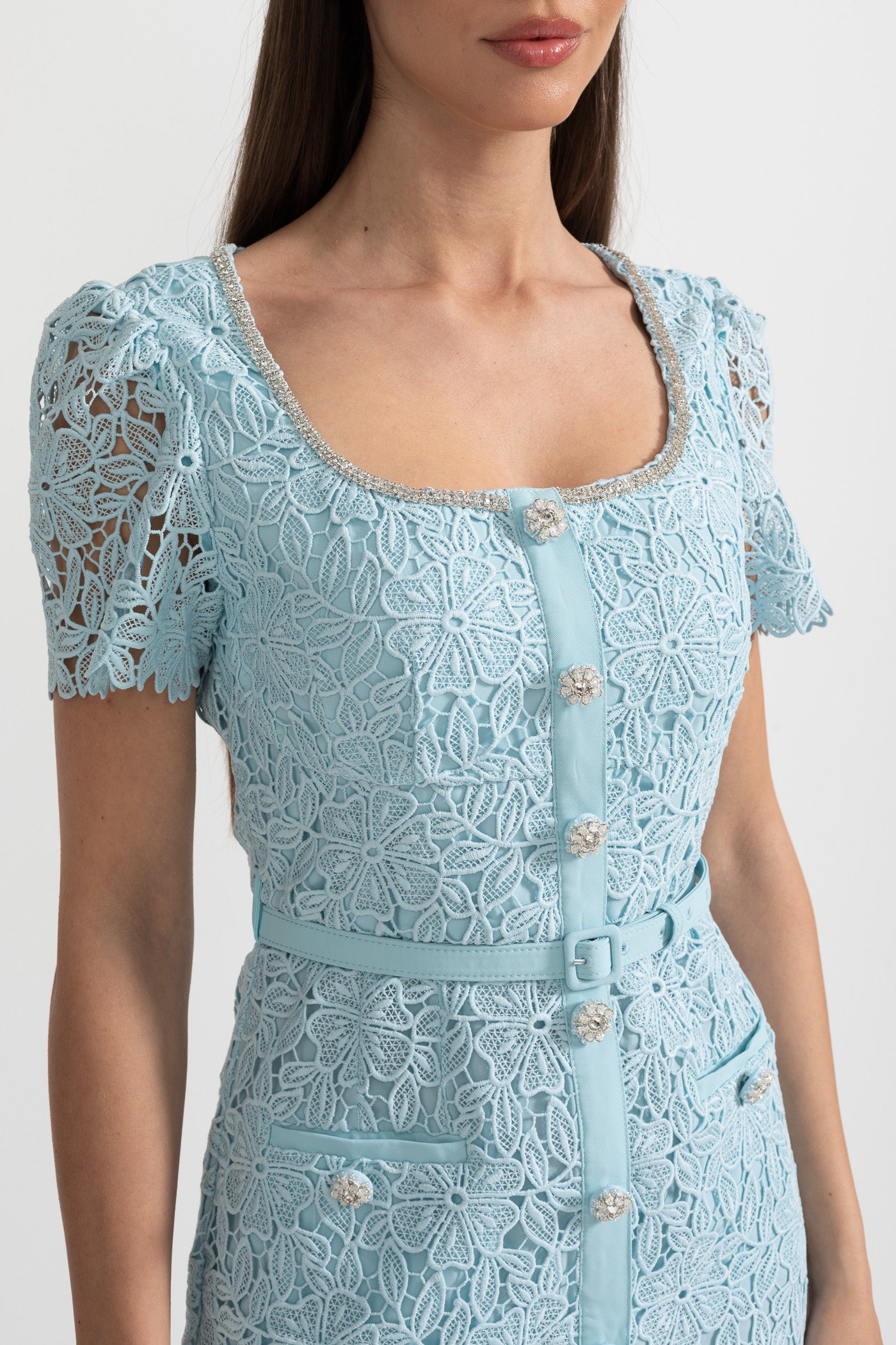 Rochie Midi Delicată din Dantelă Azure - Baby Blue