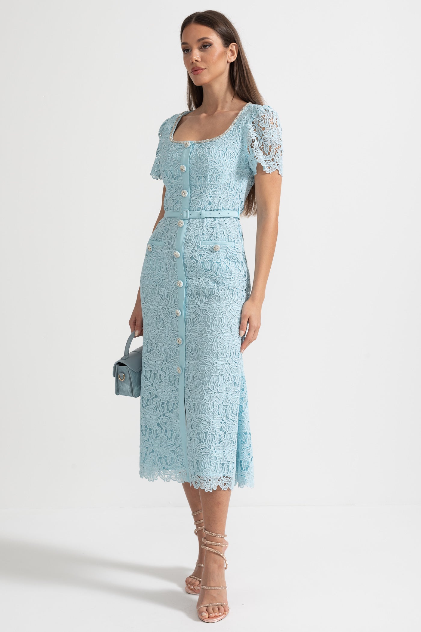 Rochie Midi Delicată din Dantelă Azure - Baby Blue
