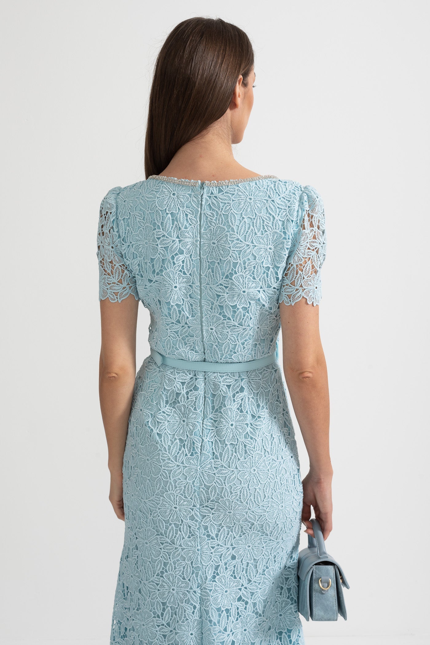 Rochie Midi Delicată din Dantelă Azure - Baby Blue