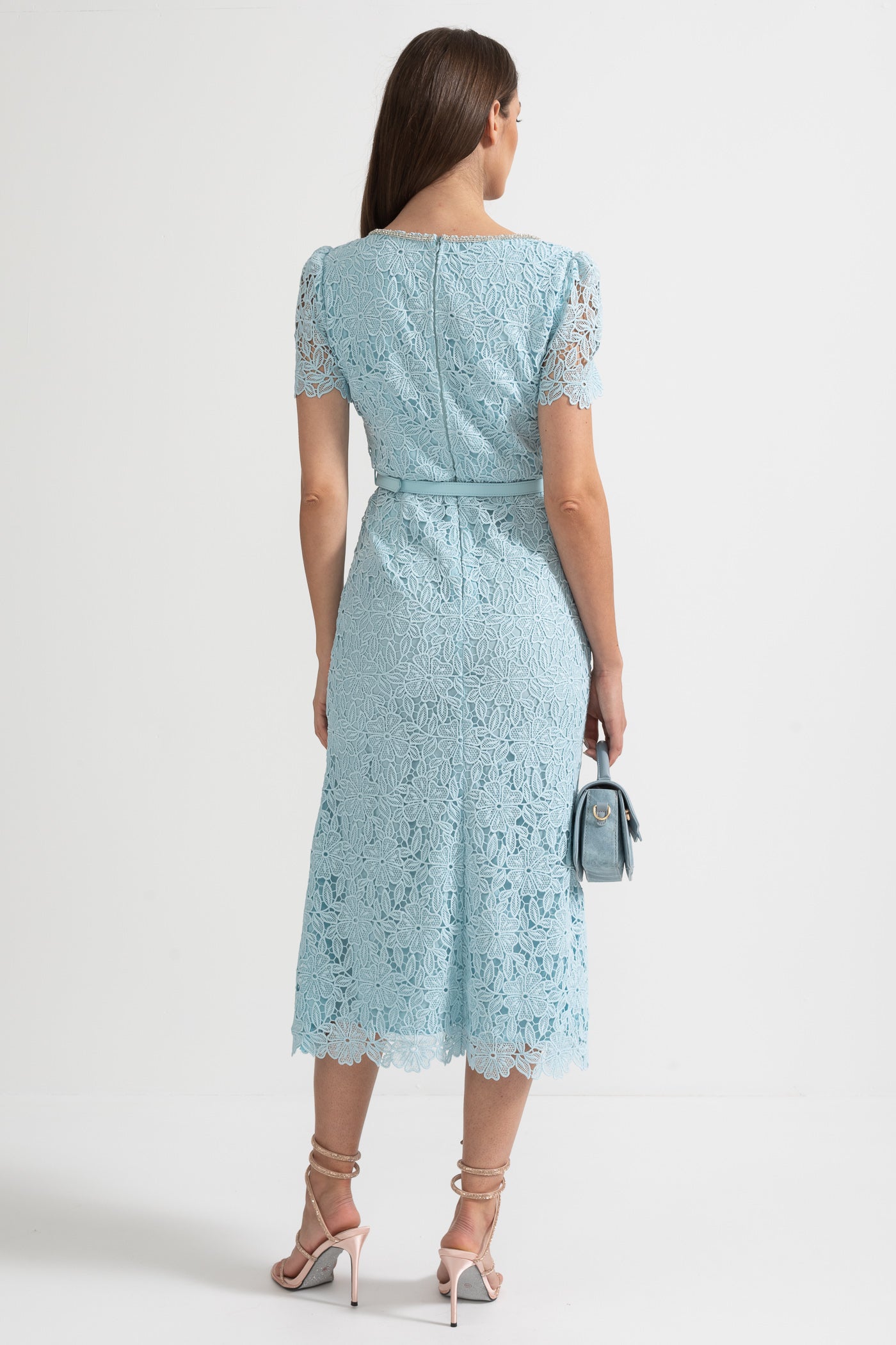 Rochie Midi Delicată din Dantelă Azure - Baby Blue