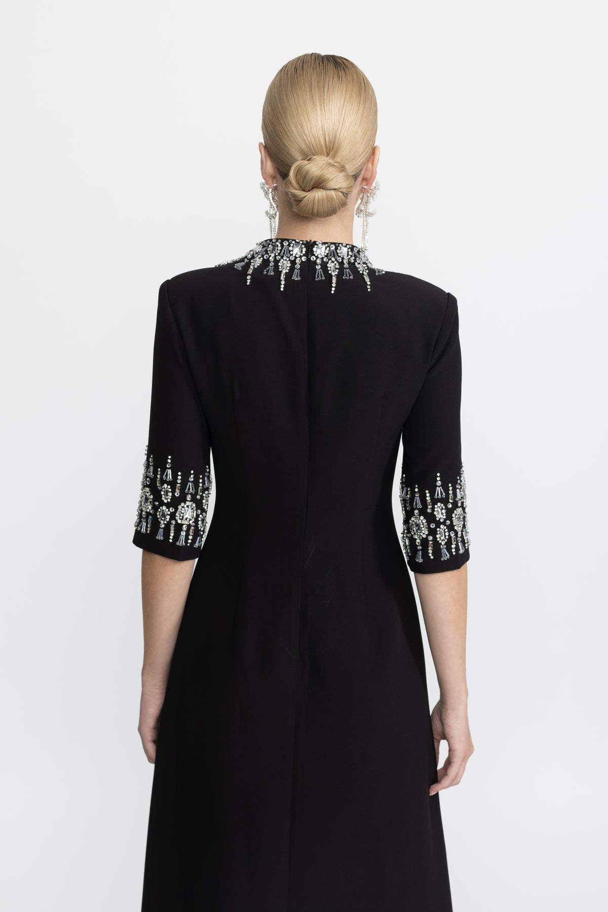 Crystal Embellished Collar and Cuff Maxi Dress - Black
