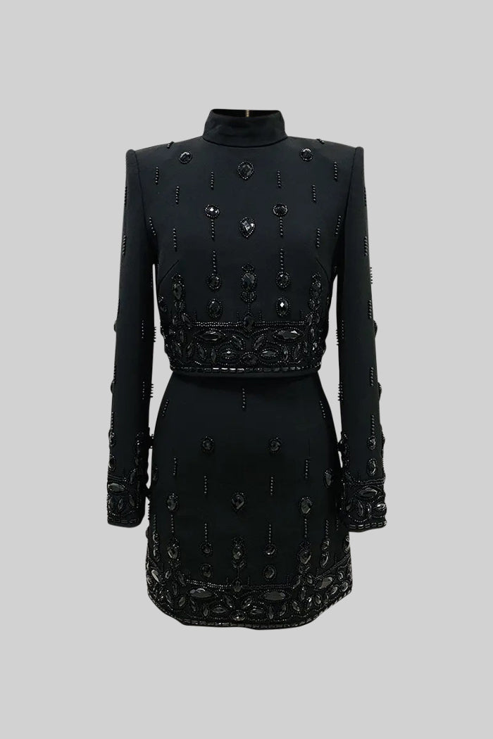 Set asortat cu diamante și fustă mini - Negru