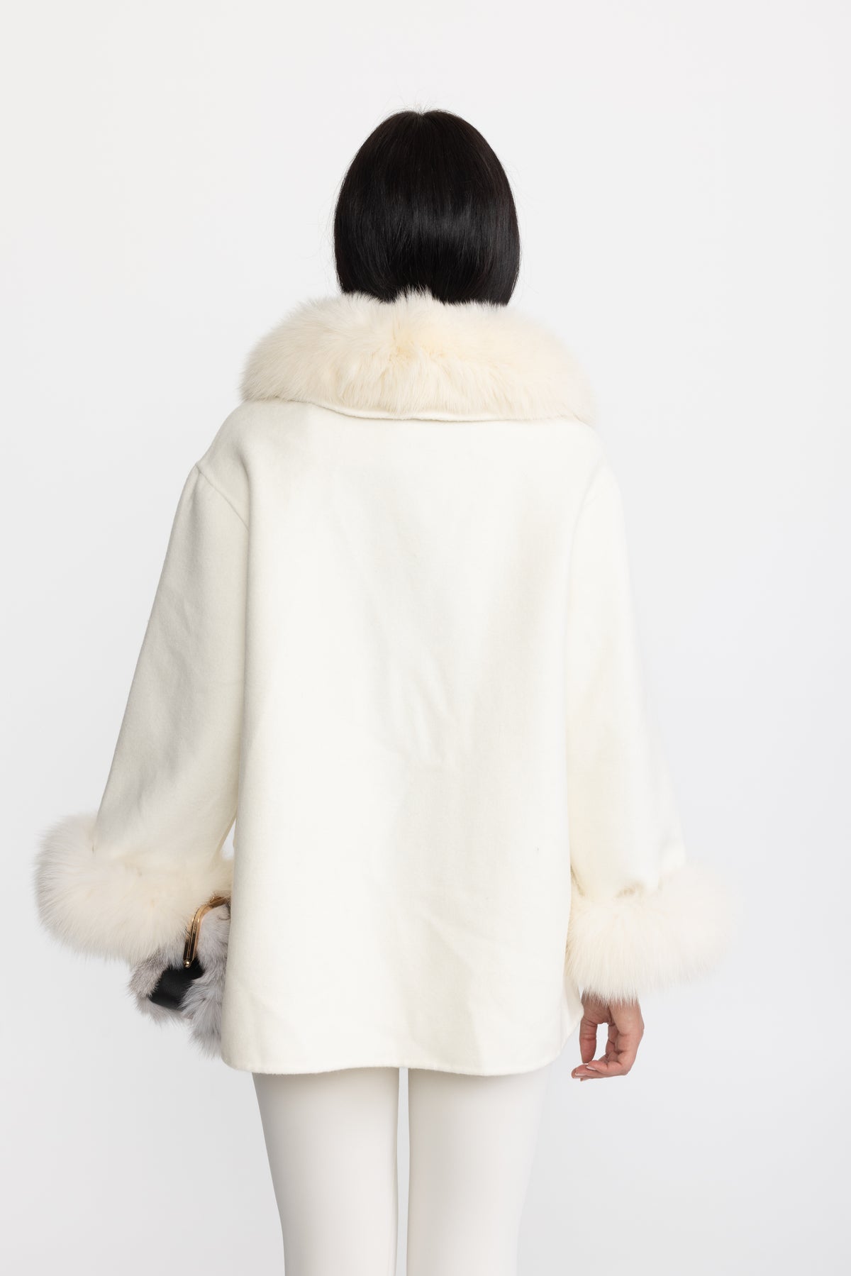 Palton din cașmir cu guler supradimensionat din blană de vulpe - Off White