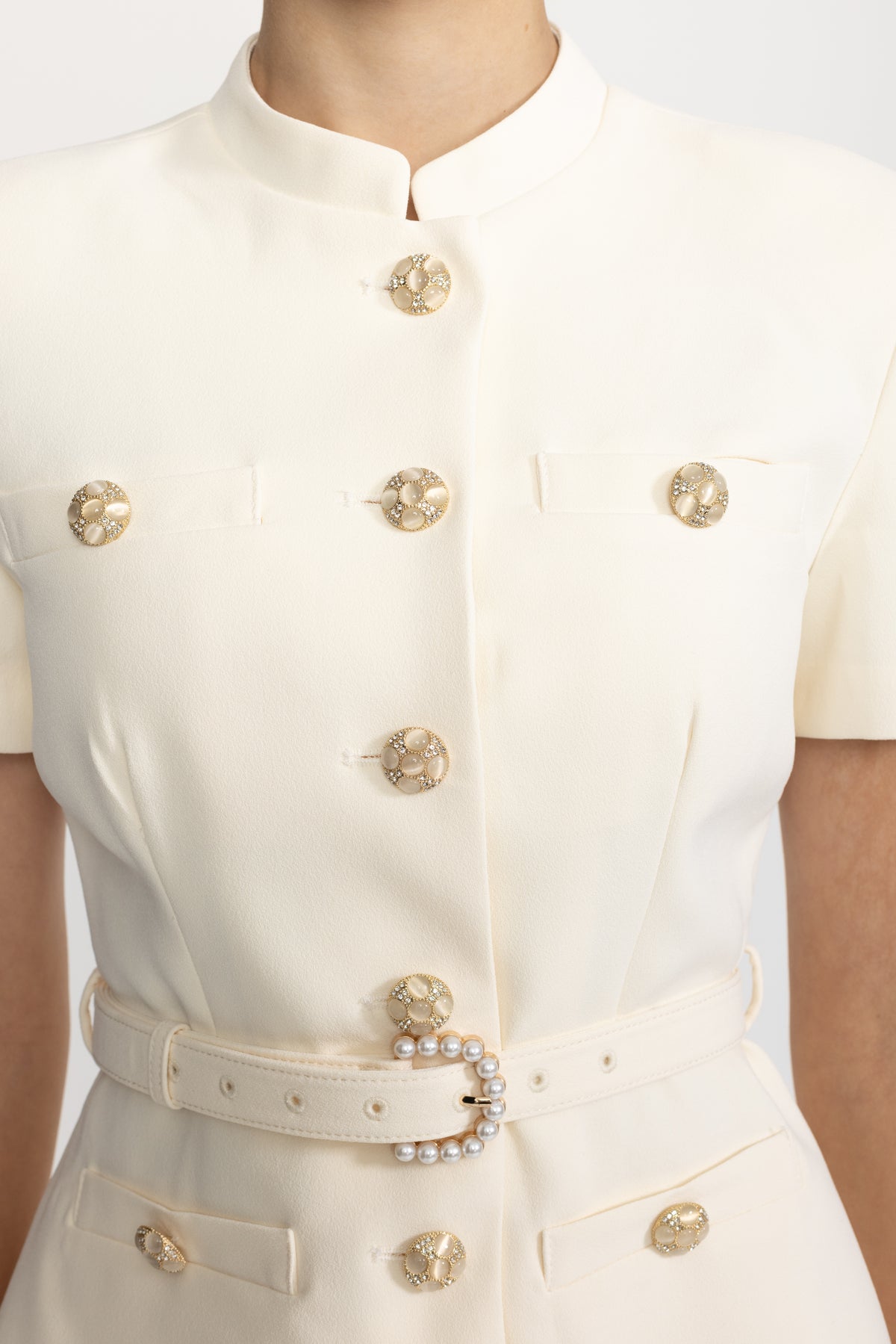 Belted Button Jacket and A-Line Midi Skirt Co-ord Set - Ivoire