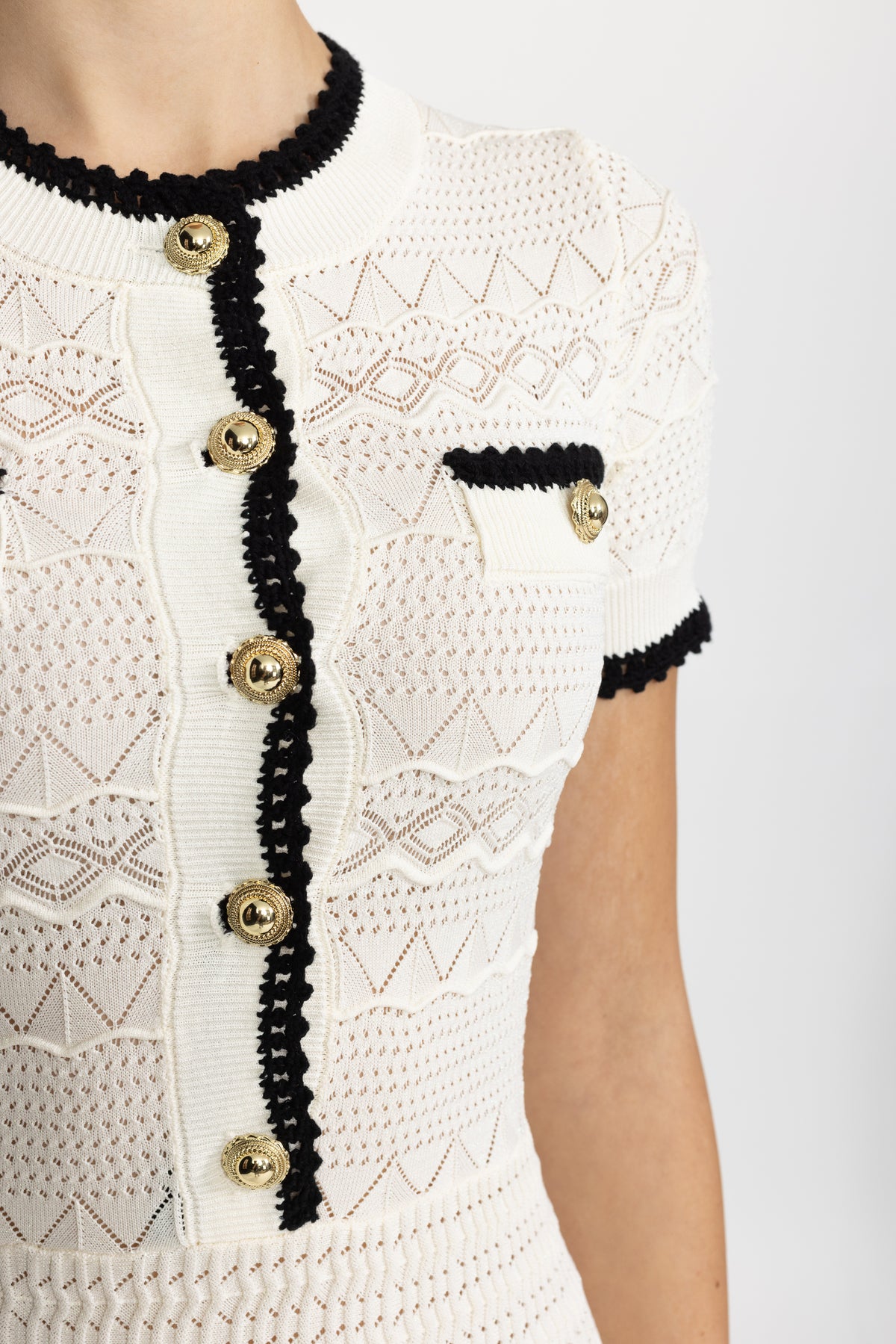 Rochie midi din tricot pointelle cu cordon - Ivoire