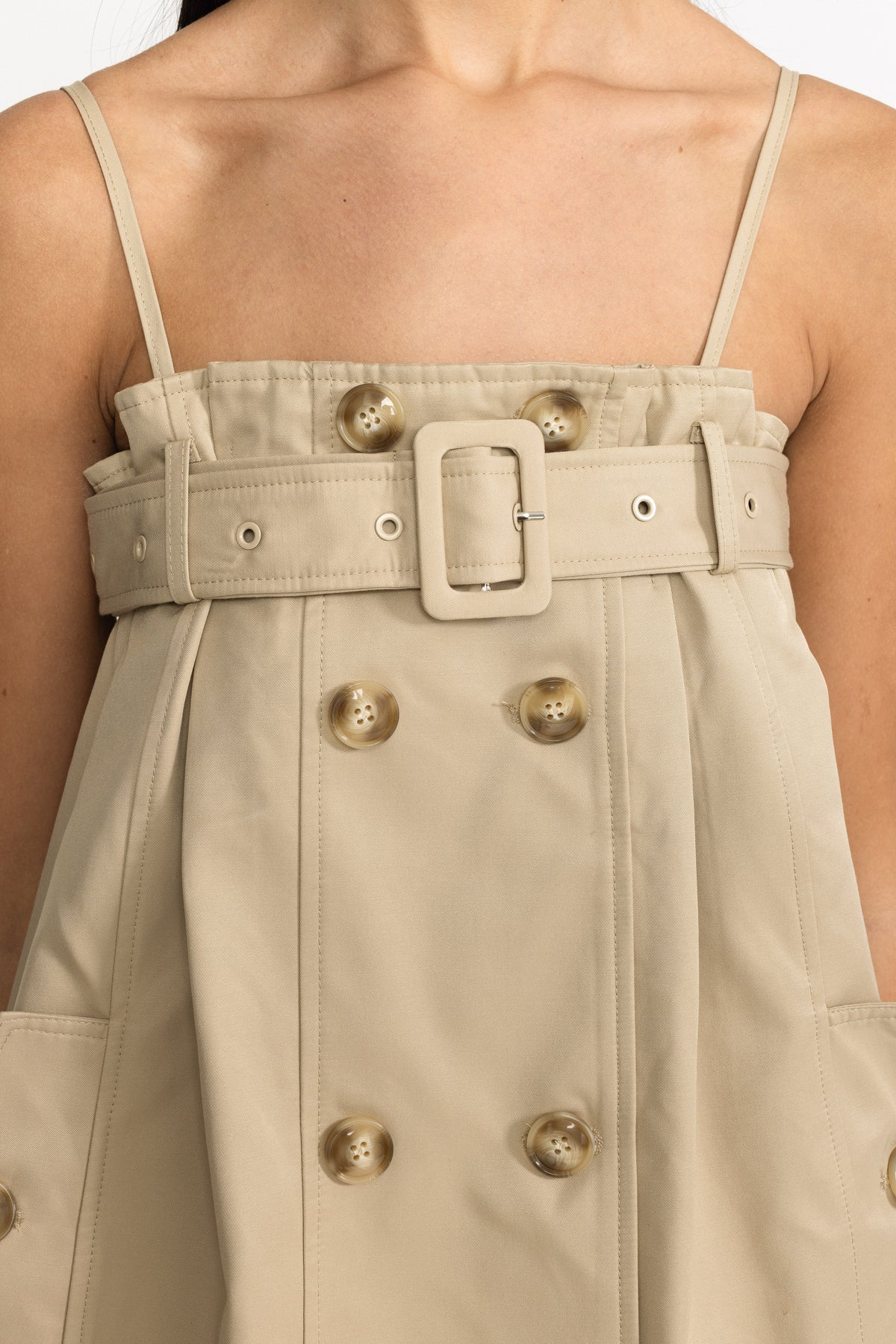 Rochie mini babydoll tip trench, cu cordon - khaki