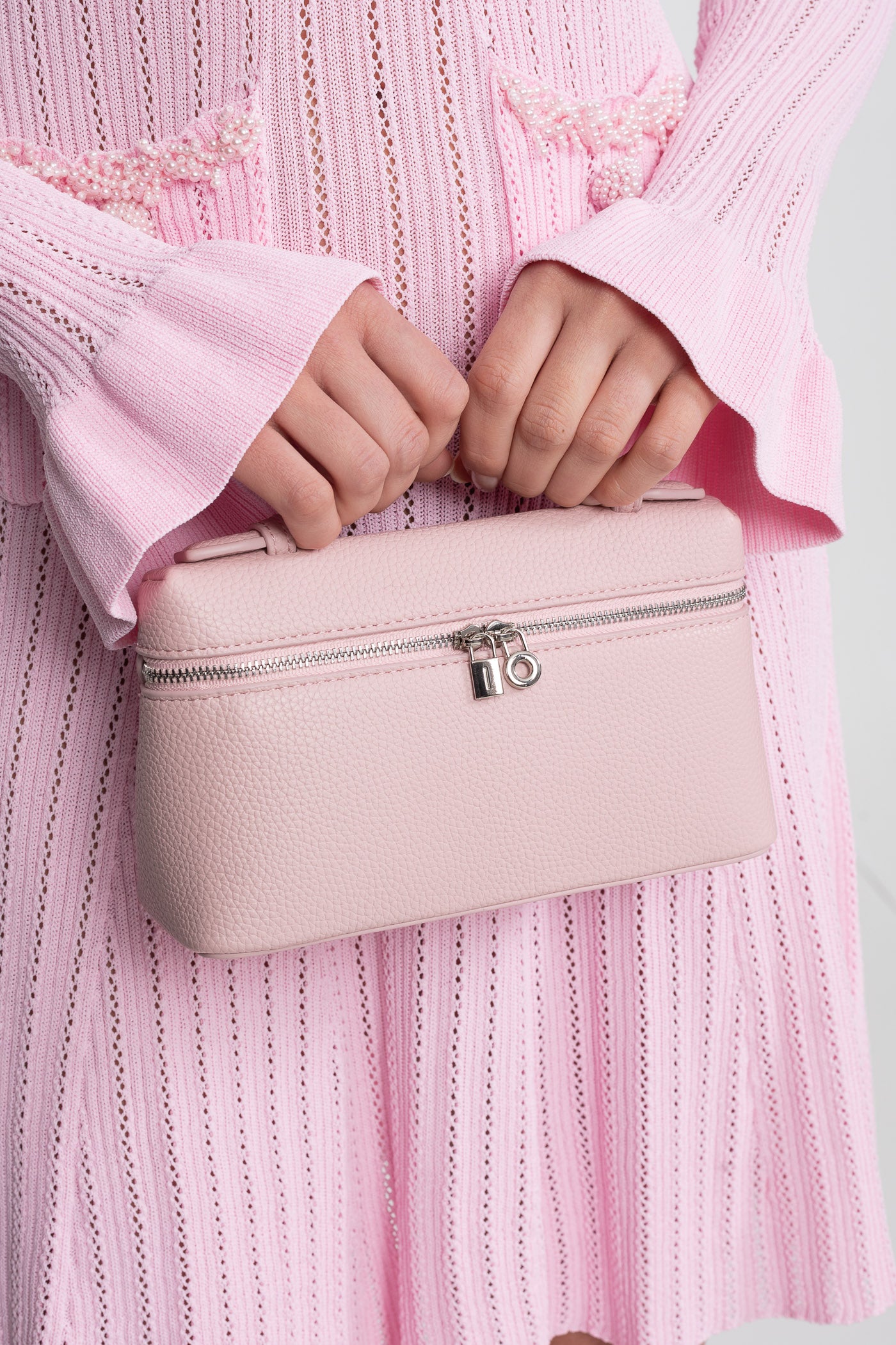 Structured Vanity Bag With Top Handle - Pink