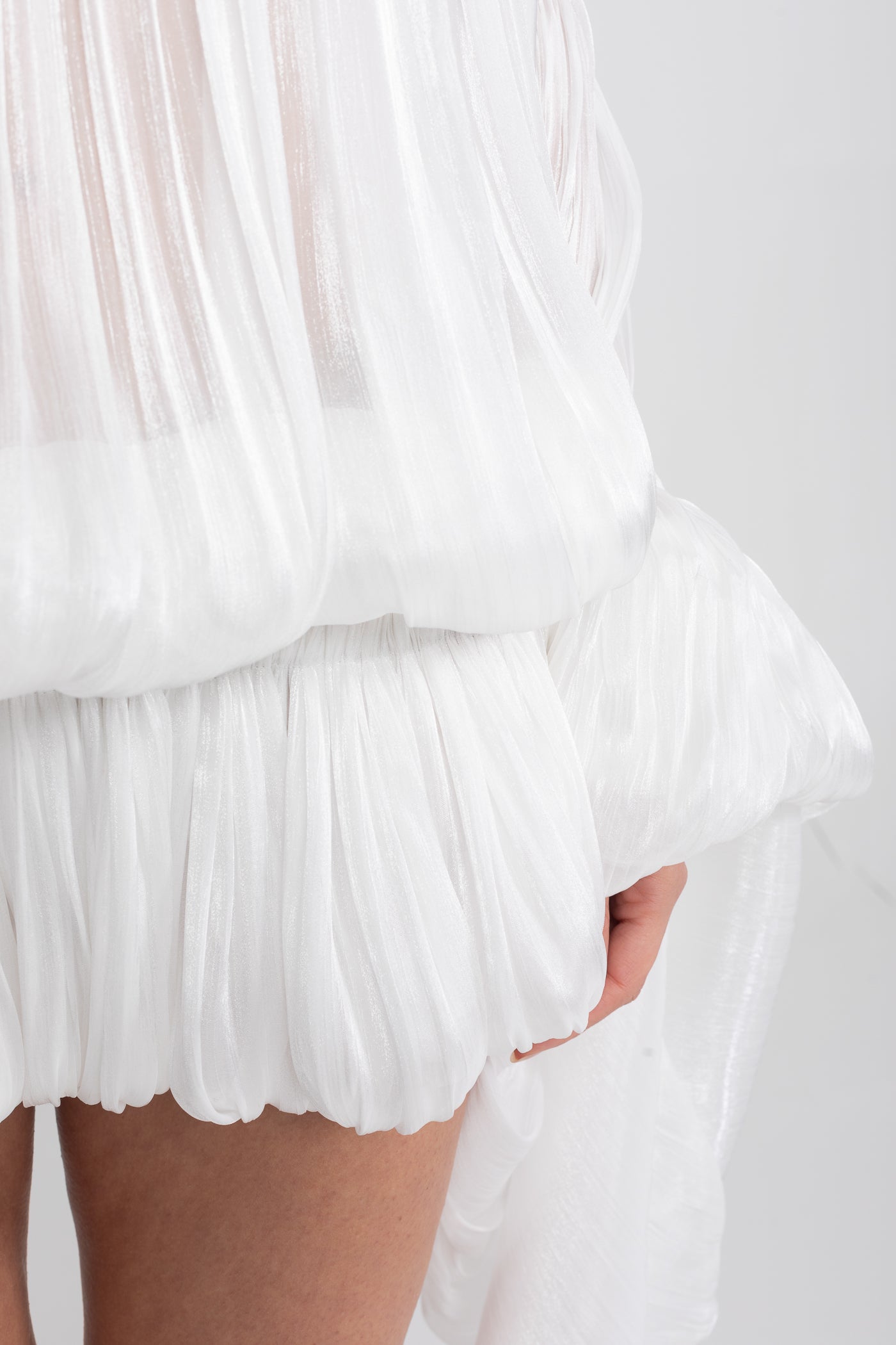 Off-Shoulder Ruffle Mini Dress With Draped Sleeves - White