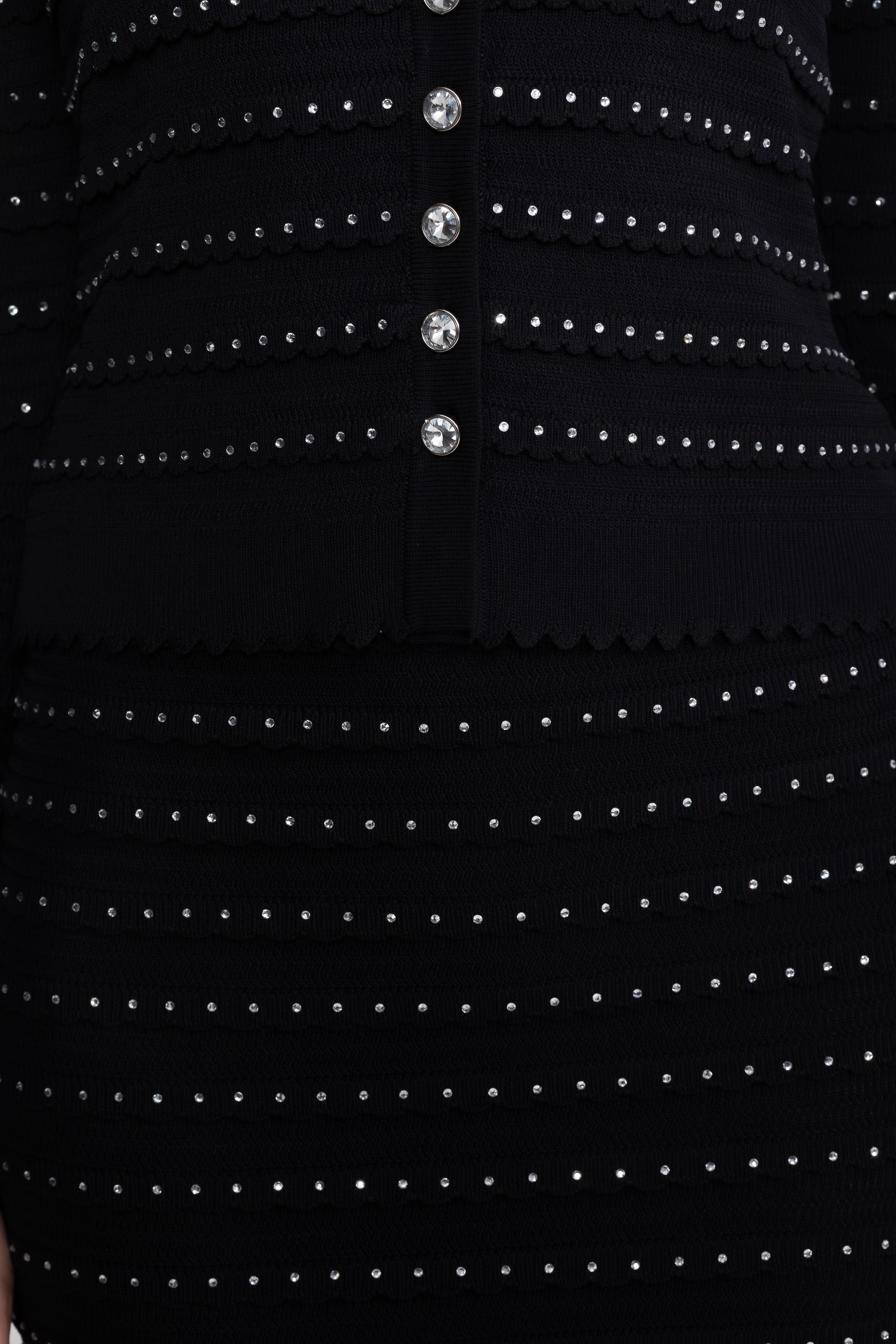 Set tricotat Co-Ord cu textură în dungi Pointelle și ornamente sclipitoare - Negru