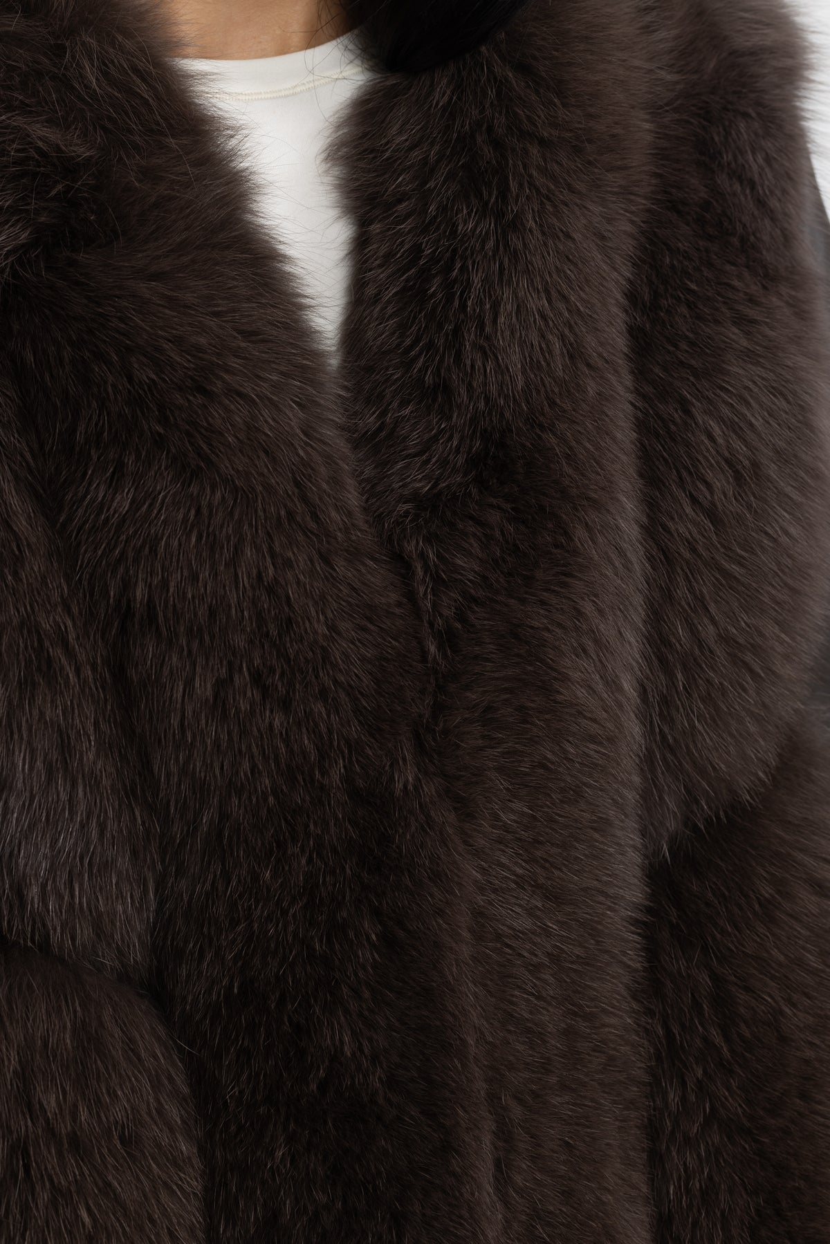 Jachetă shearling cu panou din blană de vulpe - Chocolate