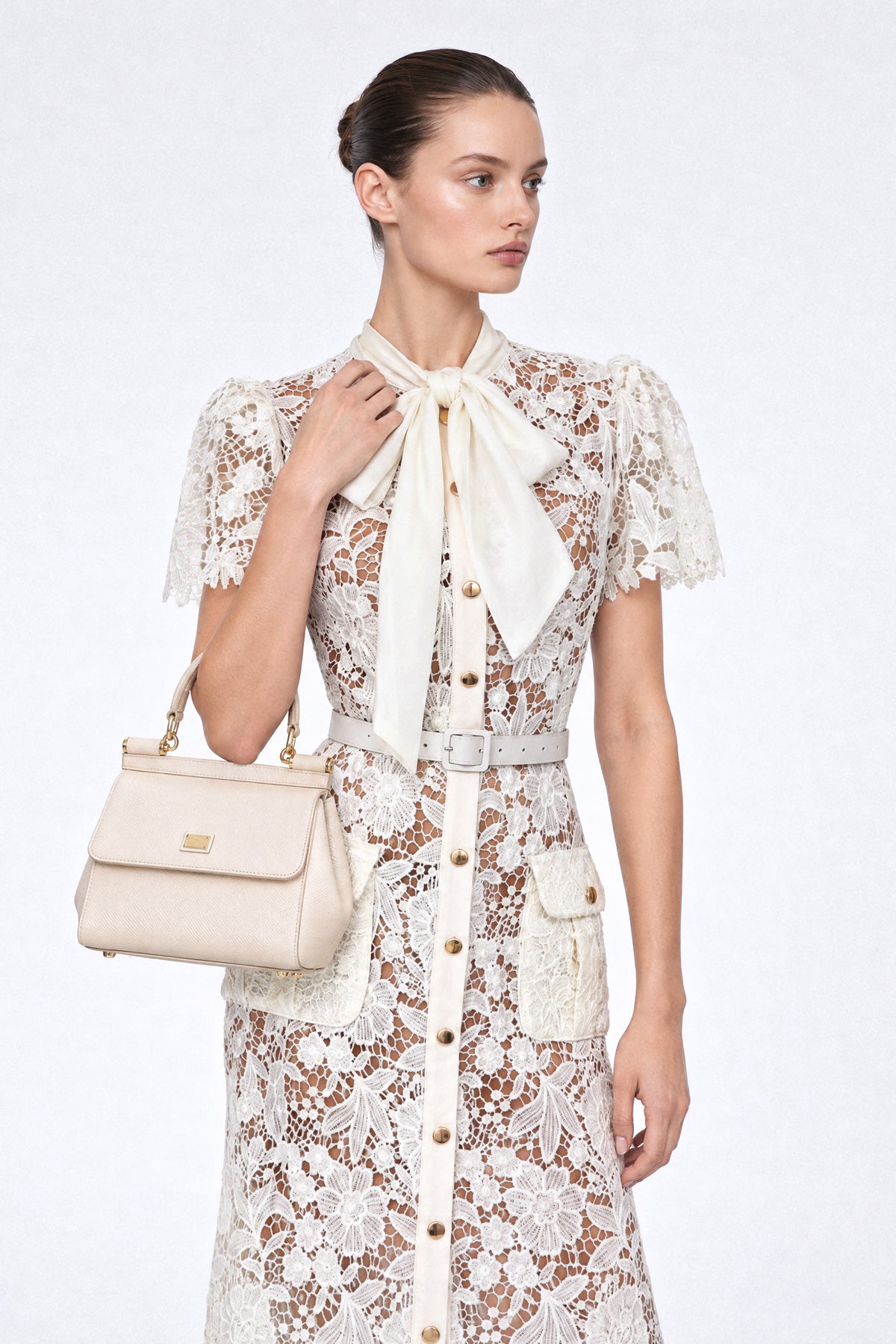 Rochie-cămașă din dantelă Guipure - Ivoire