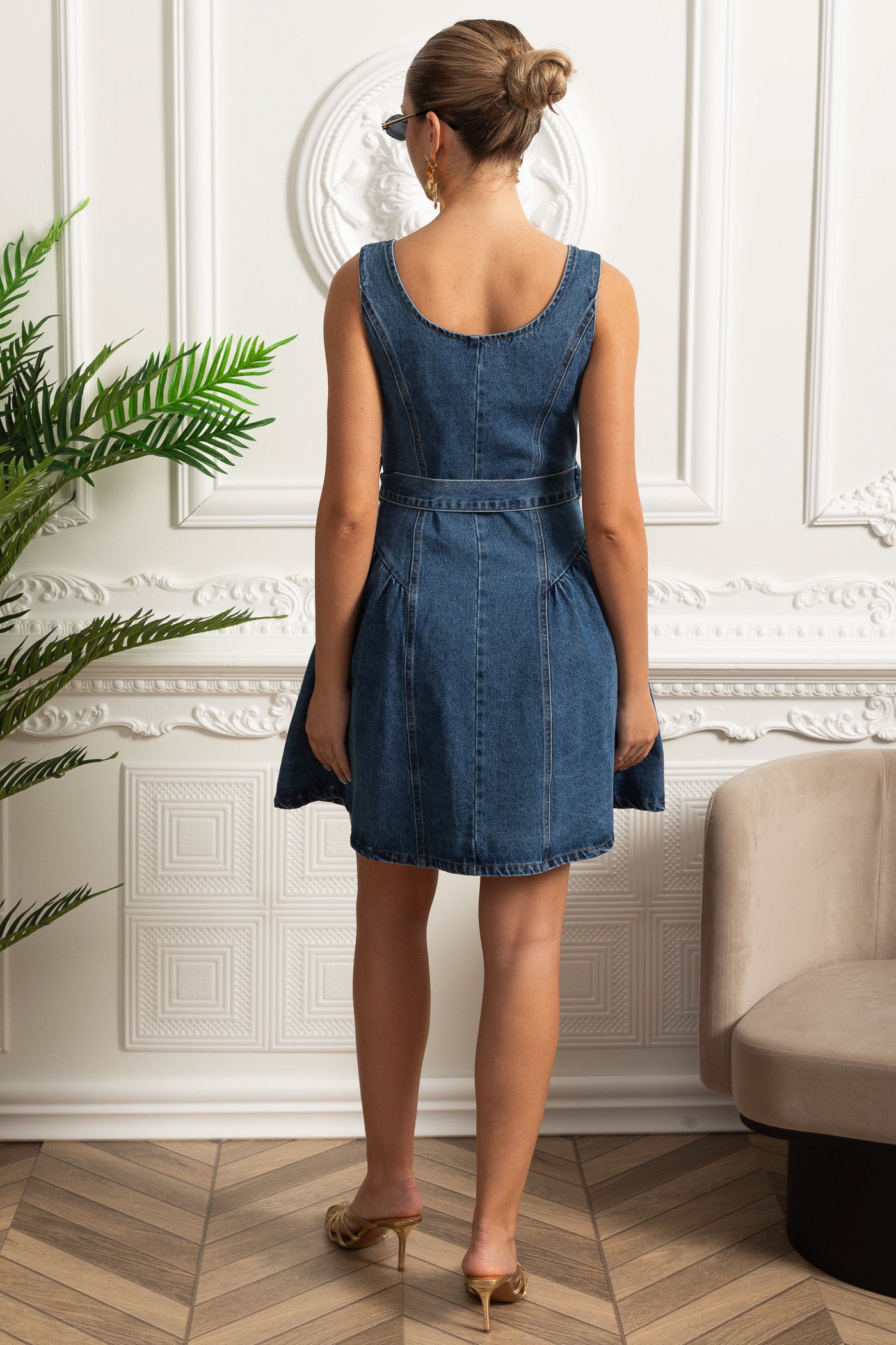 Rochie Mini din Denim cu Nasturi și Curea - Albastru