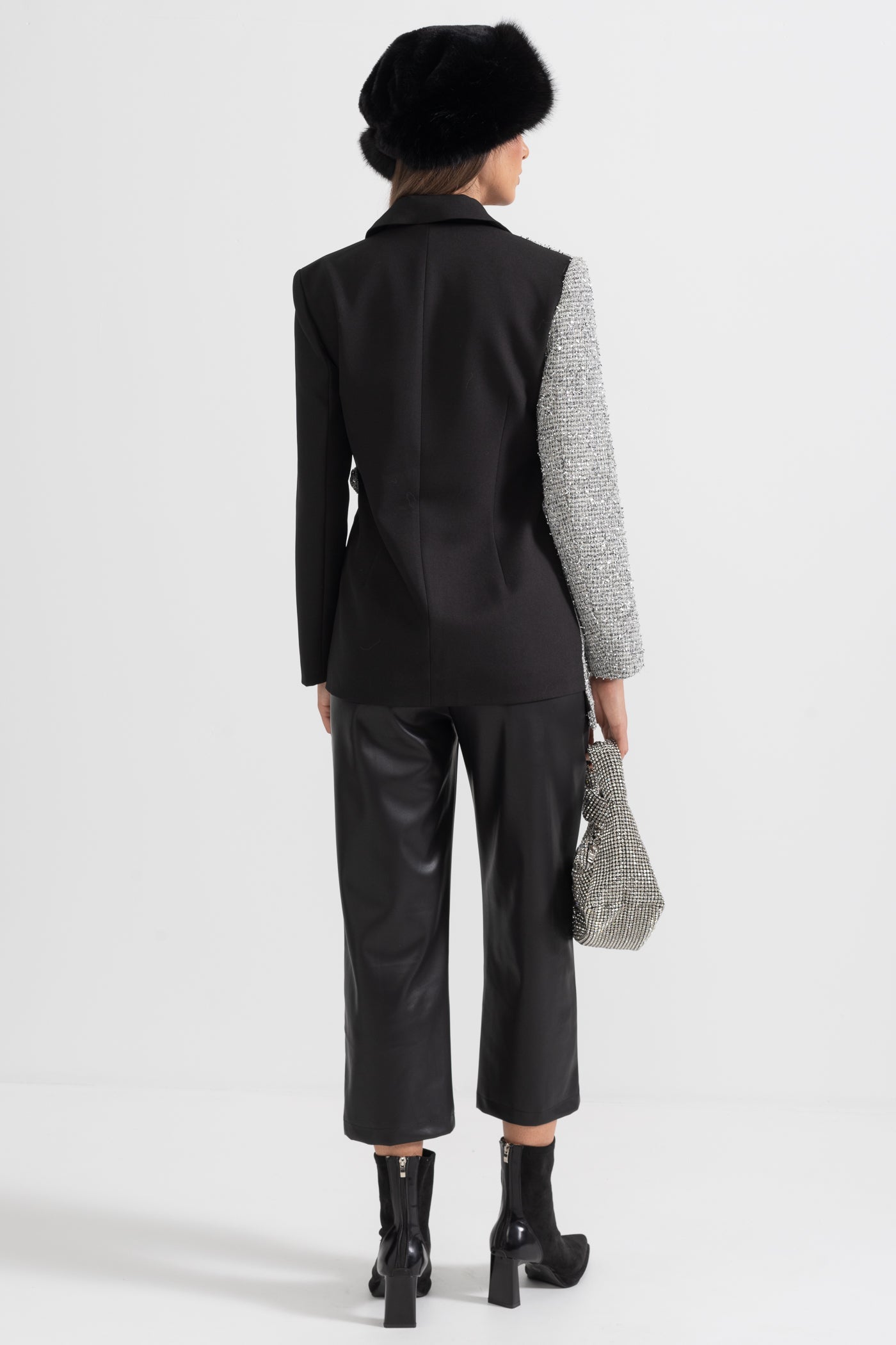 Sacou contemporan bicolor cu tiv asimetric - Negru și Argintiu