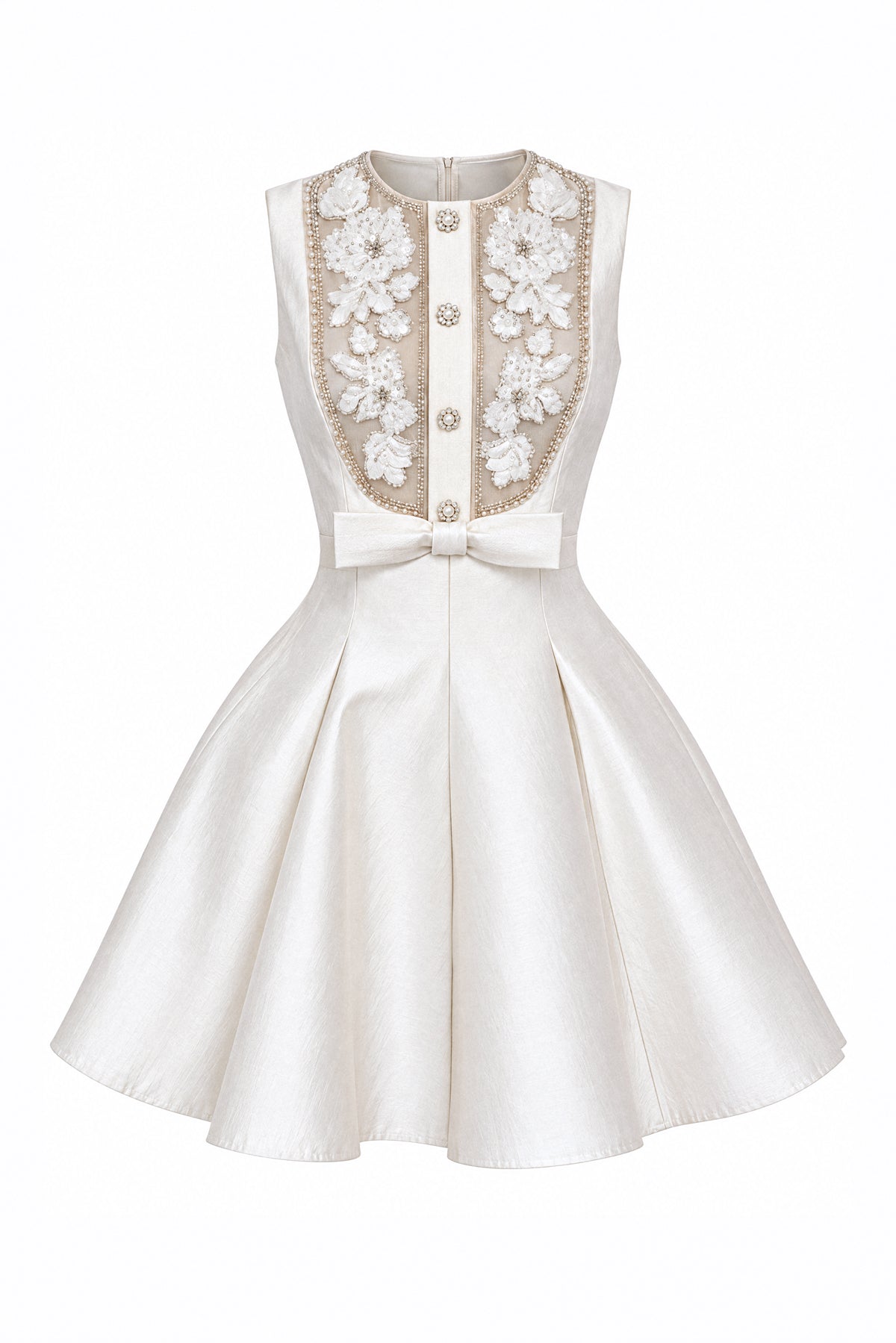 Rochie mini Mikado cu guler decorat - Ivoire