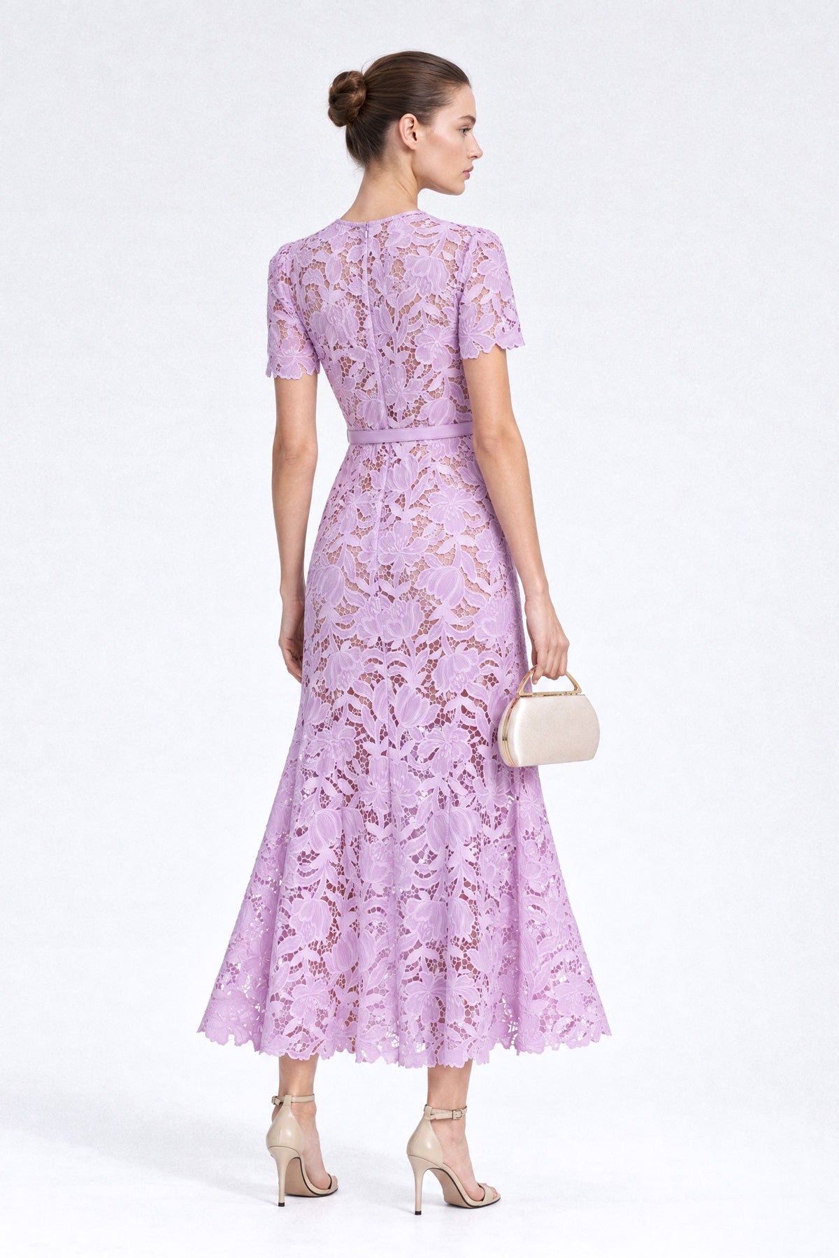 Rochie midi din dantelă Guipure florală - Lilac