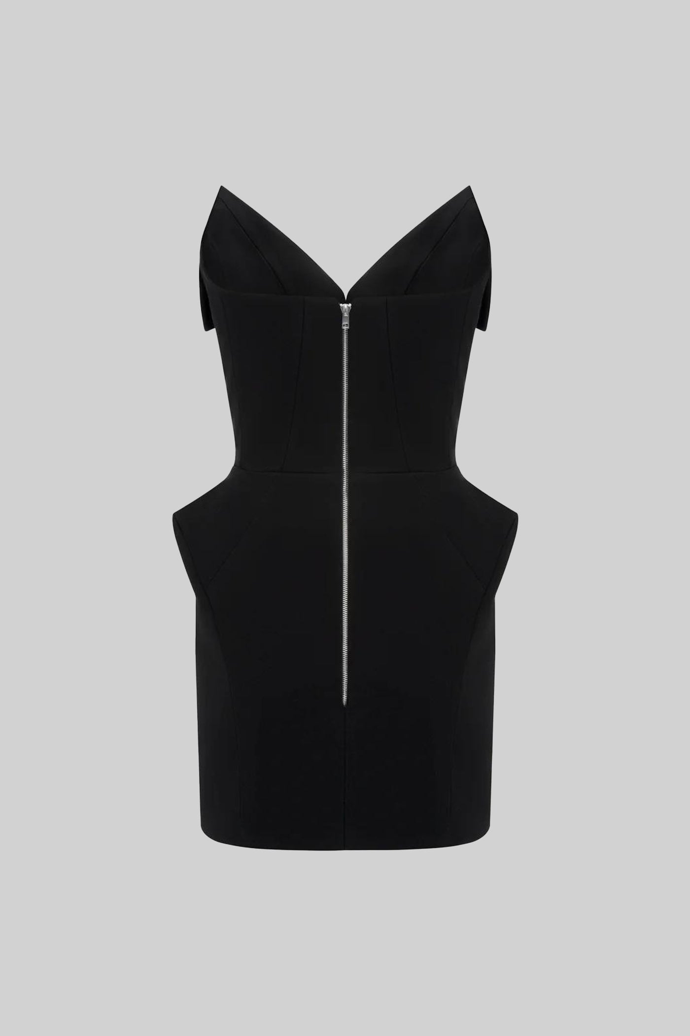 Rochie Mini Corset Structurată cu Guler Plisat în Stilul Gâtului – Negru