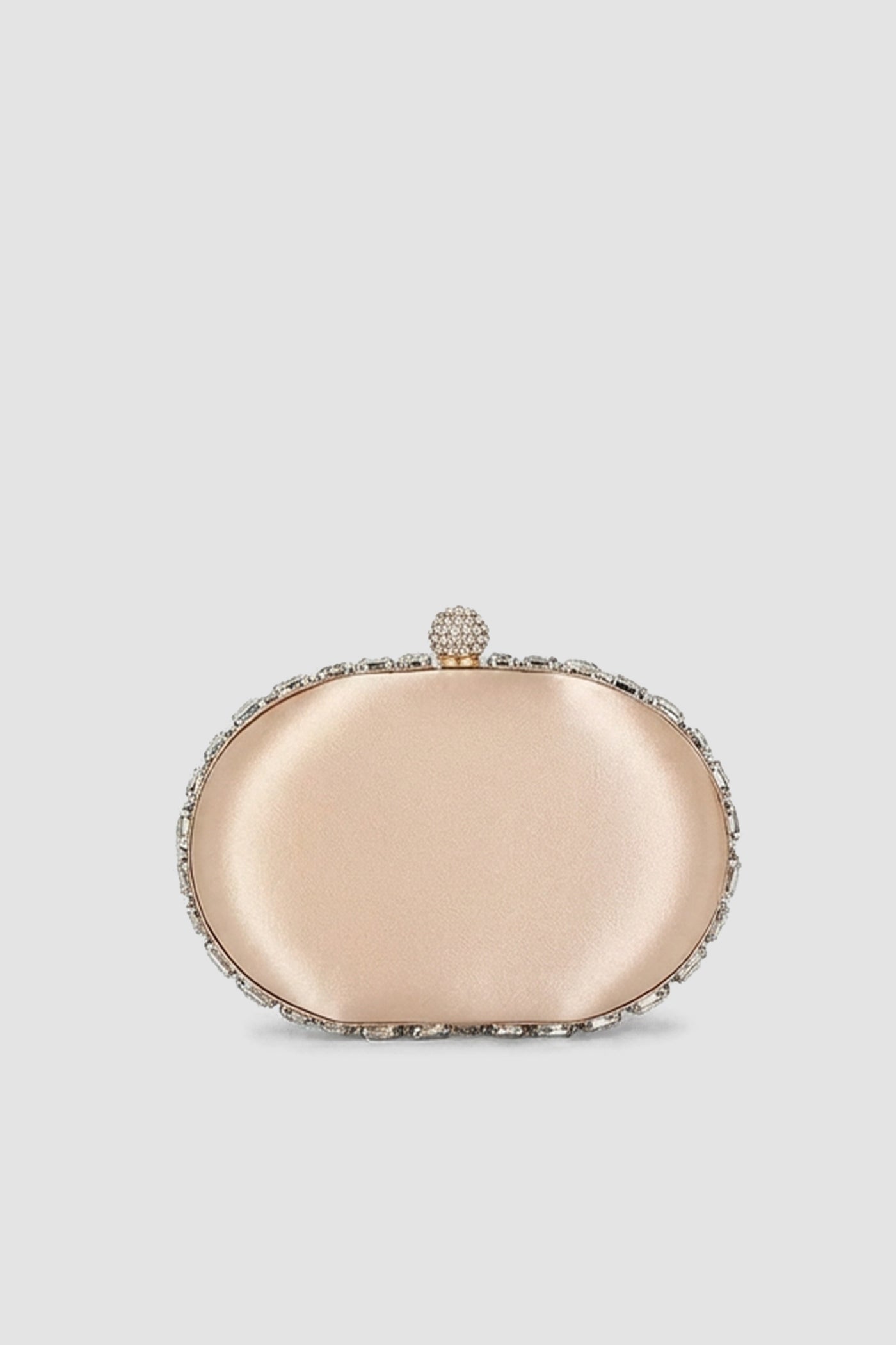 Clutch ovală împodobită cu cristale, cu finisaj integral de pietre – Argintiu