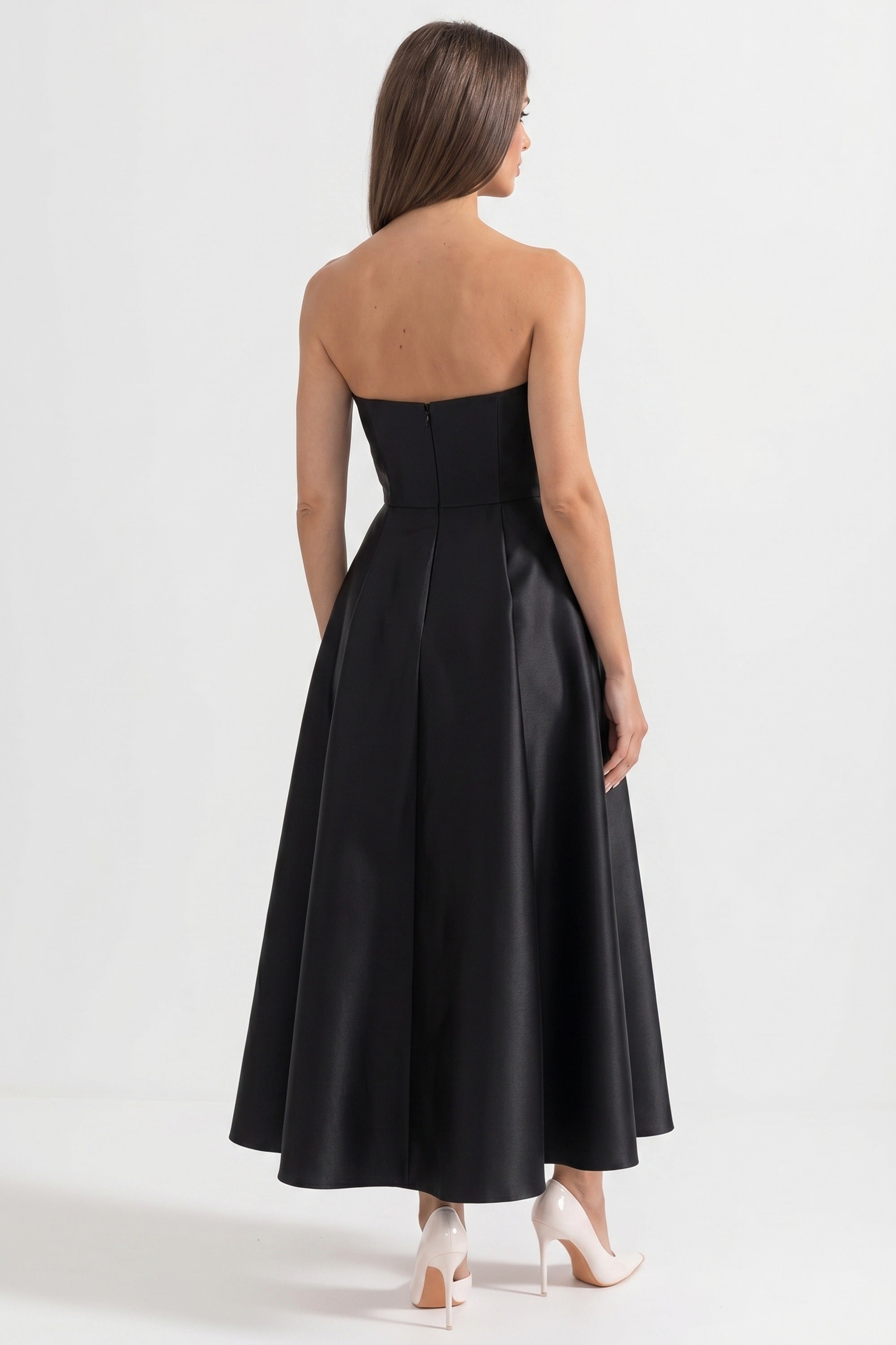 Rochie de seară one-shoulder cu trandafir 3D supradimensionat și fustă amplă - Negru