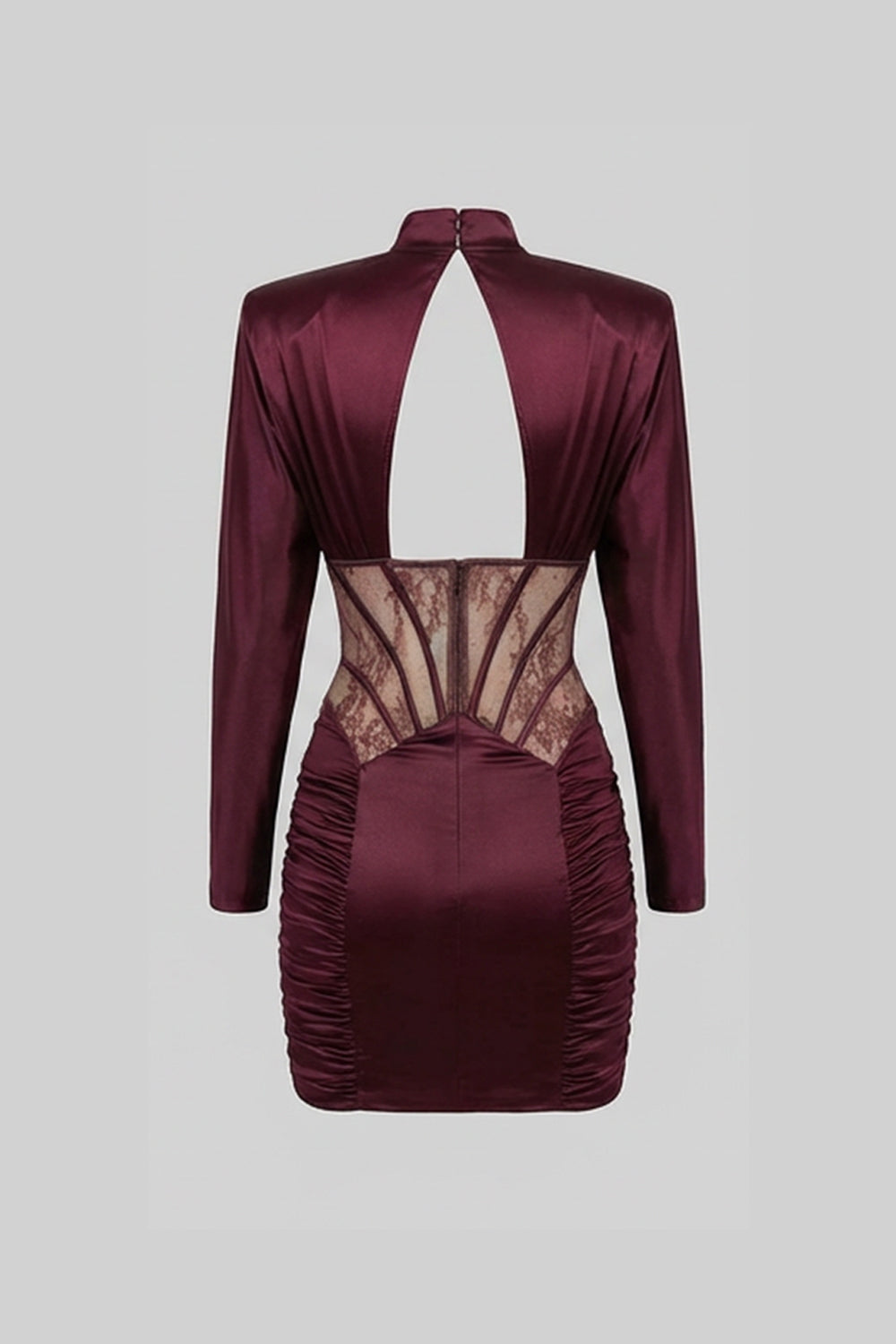 Rochie Mini din Satin cu Inserție de Corset din Dantelă – Burgundy