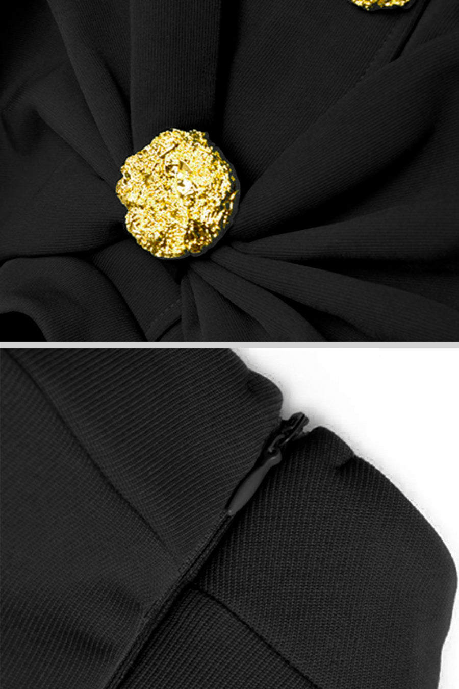 Rochie elegantă cu guler tip fundă și mâneci lungi - Neagră