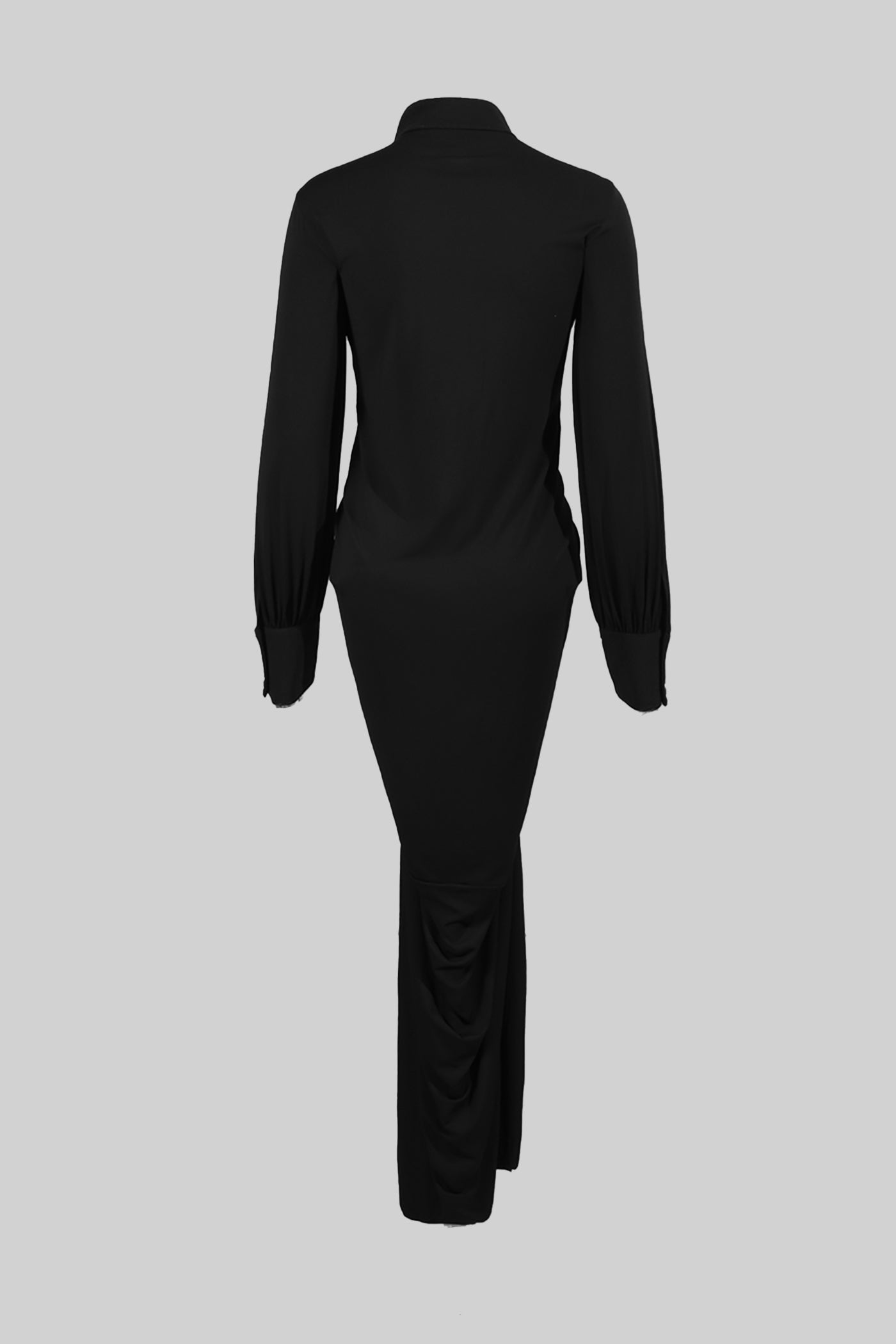 Draped Maxi Dress with Gold Statement Buttons - Black