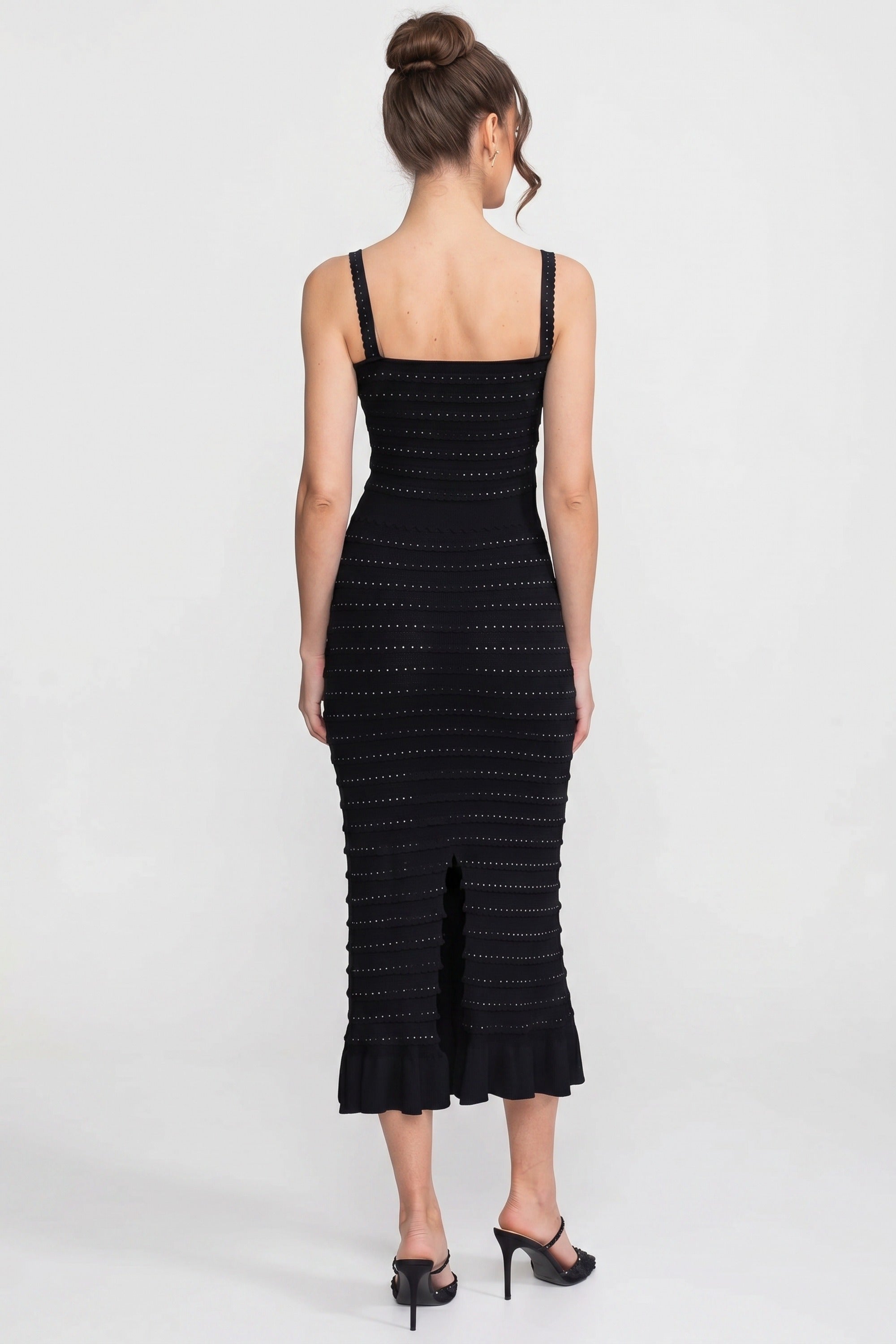 Set tricotat Co-Ord cu textură în dungi Pointelle și ornamente sclipitoare - Negru