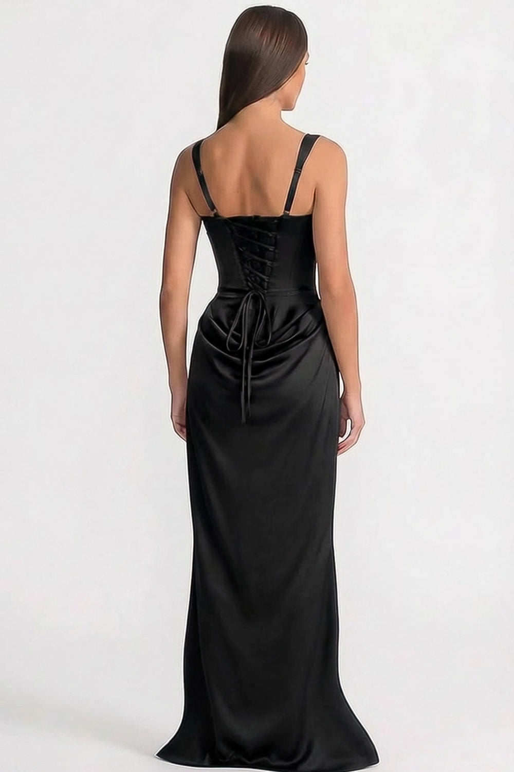 Rochie Maxi Corset cu Detaliu Drapat pe Șold – Negru