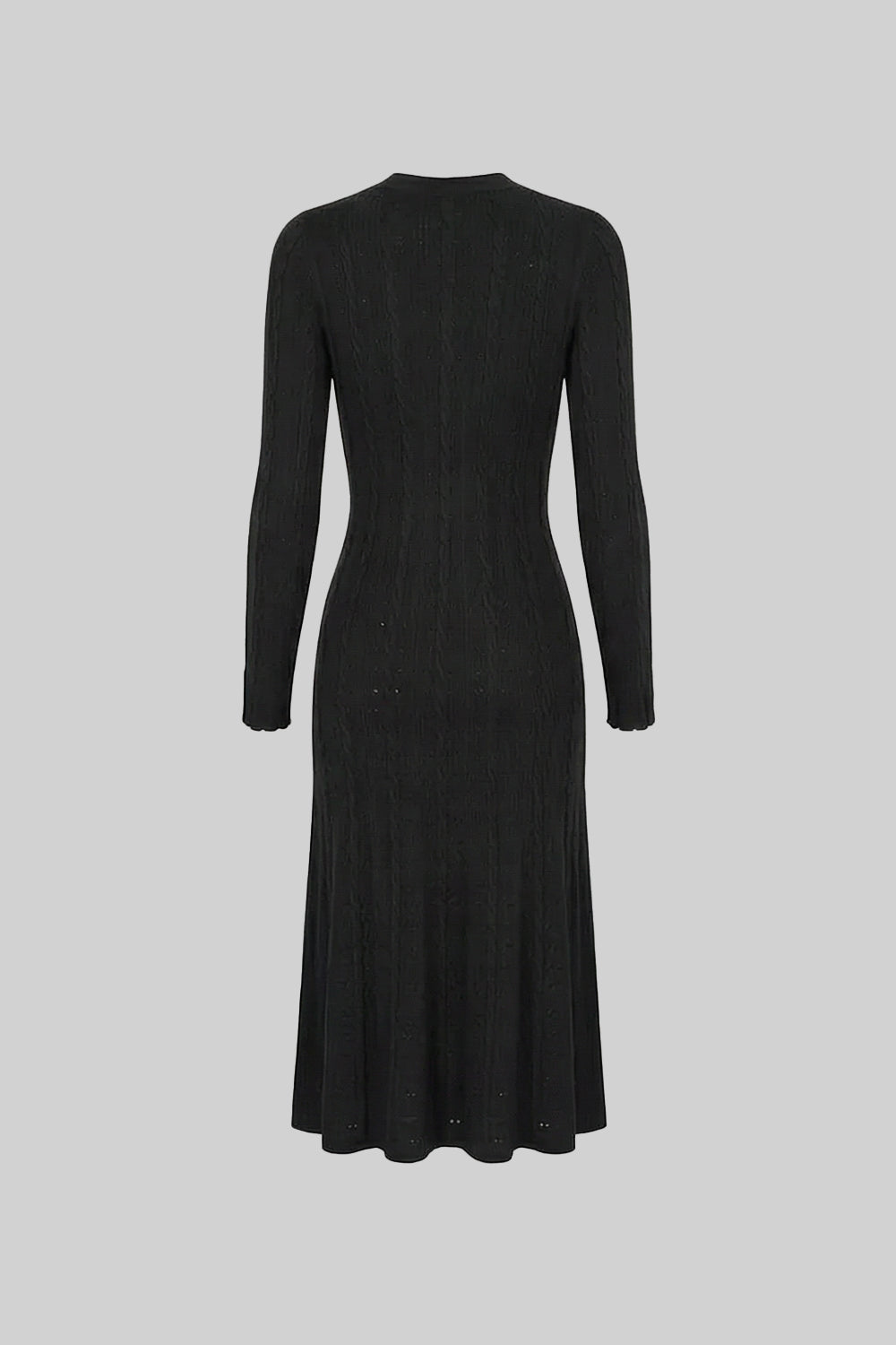 Knit Button-Front Midi Dress with Pointelle Detailing – Black