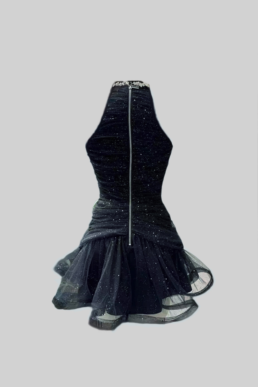 Rochie fără mâneci cu guler halter și accente de perle - Negru