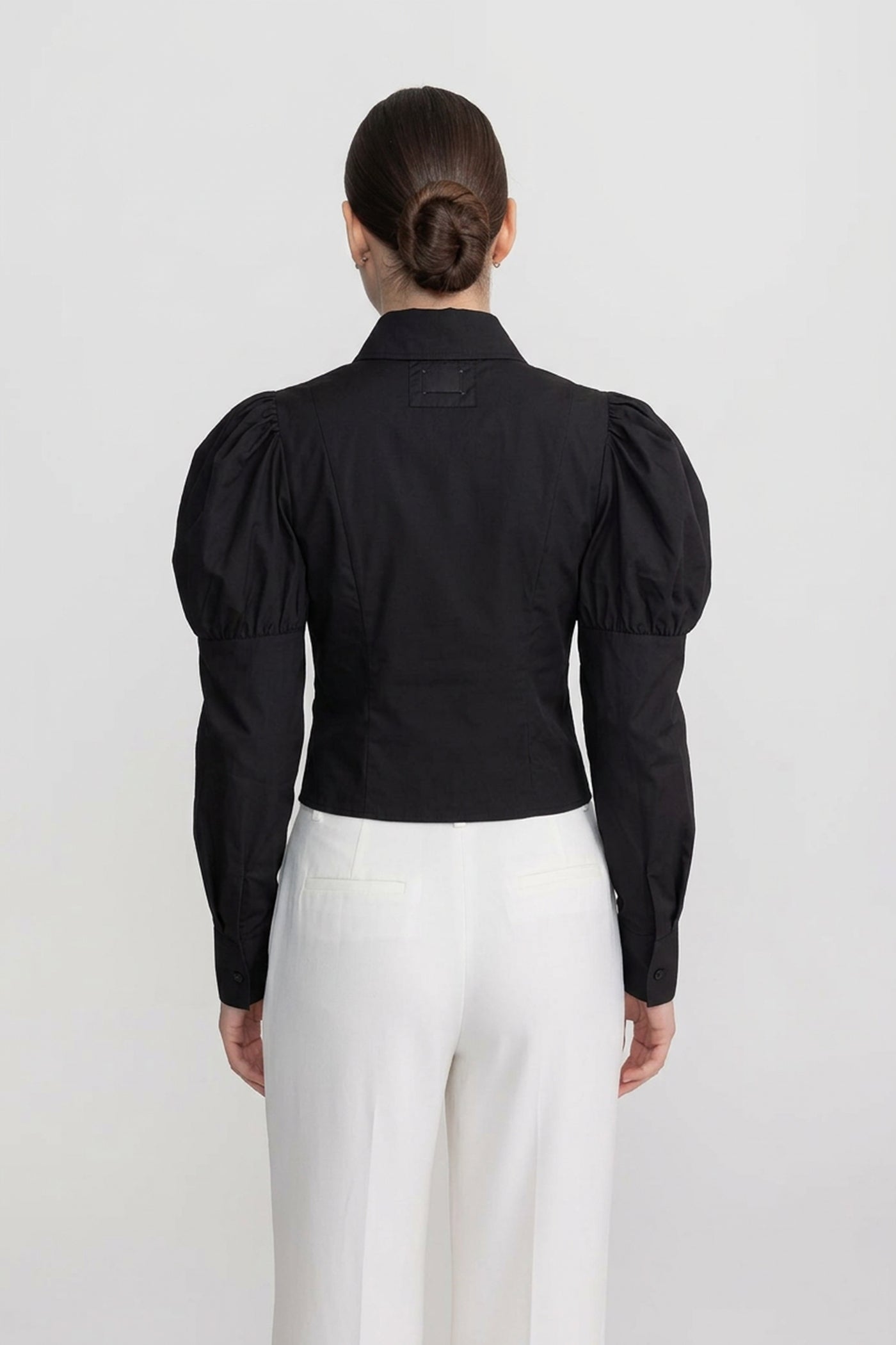 Cămașă cu mâneci lungi și detaliu corset cu șiret - Negru