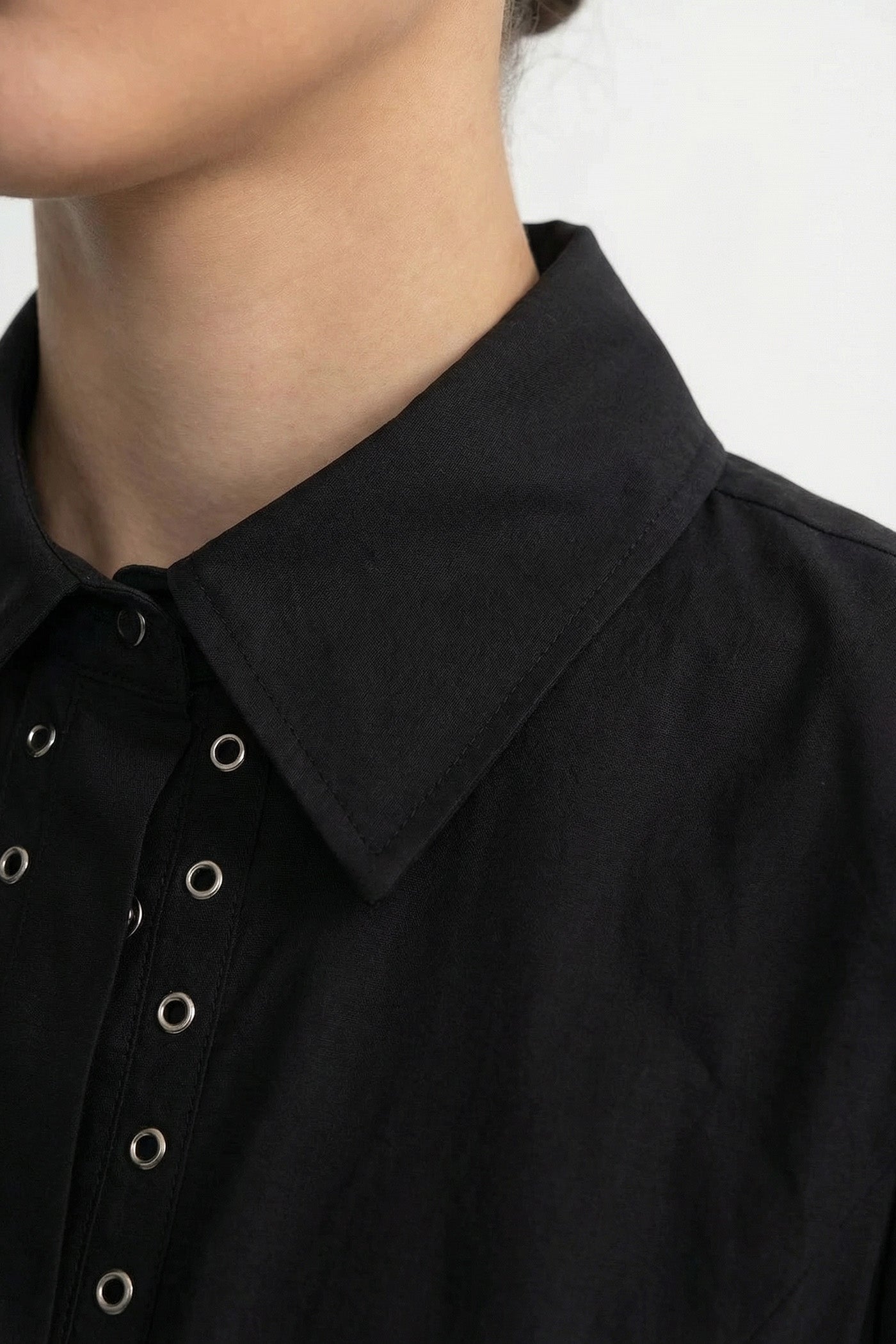 Cămașă cu mâneci lungi și detaliu corset cu șiret - Negru