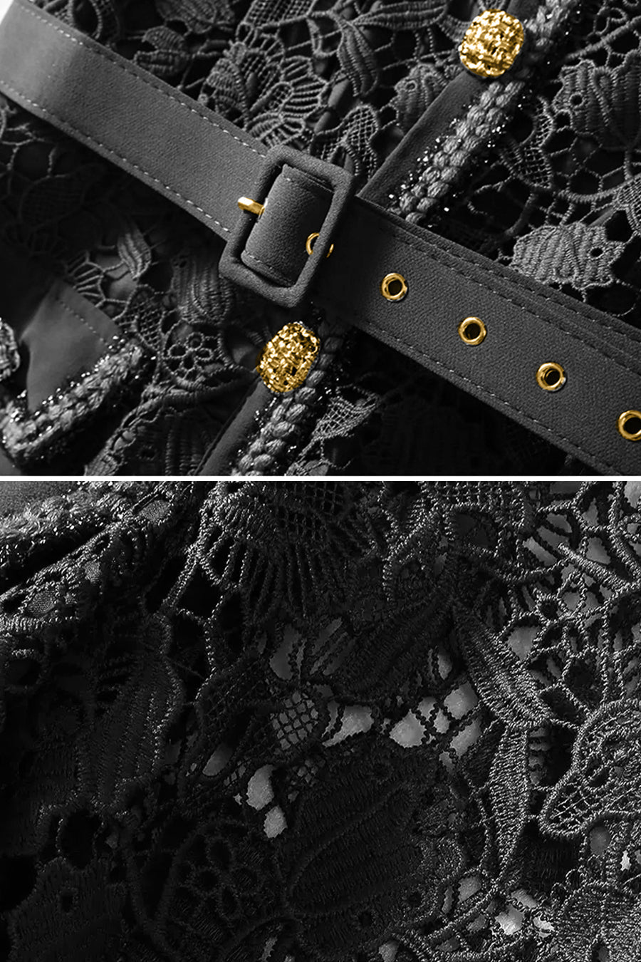 Rochie elegantă cu mâneci scurte, top din dantelă și fustă evazată - Negru