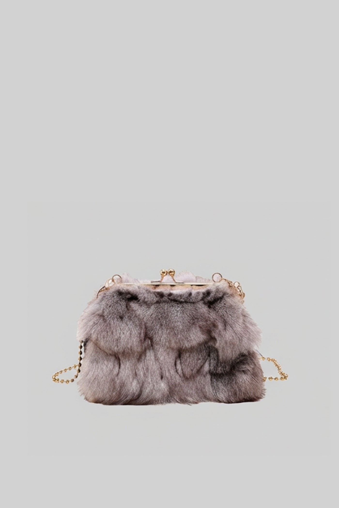 Faux Fur Clutch Bag with Kiss-Lock Closure – Khaki