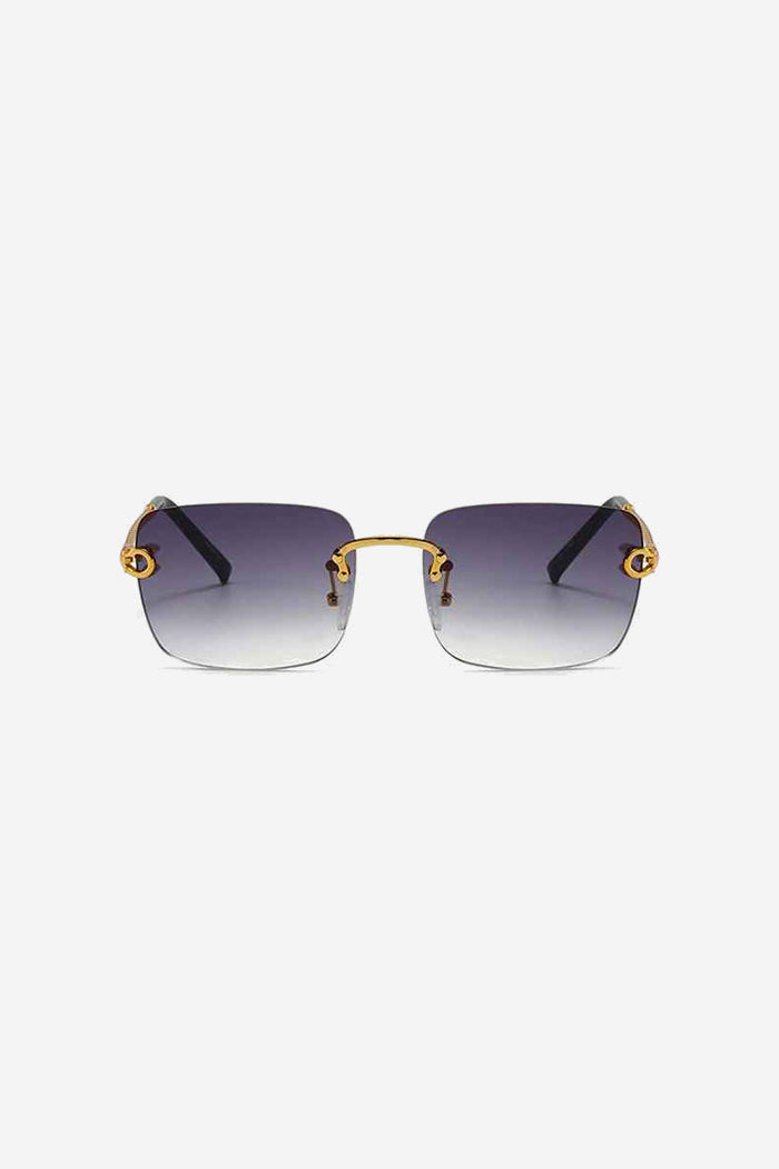 Rimless Square Sunglasses with Twisted Gold Rope Temples – Purple Gradient
