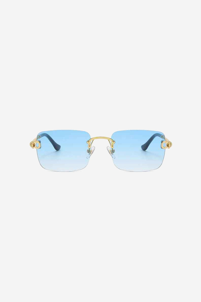Rimless Square Sunglasses with Twisted Gold Rope Temples – Blue