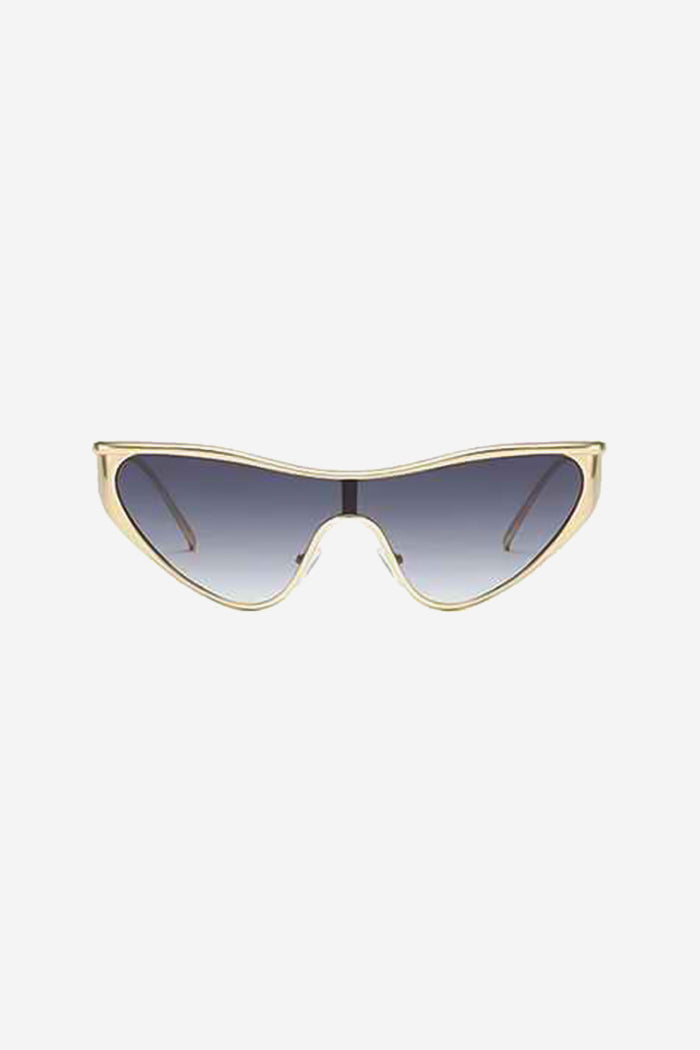 Futuristic Cat-Eye Shield Sunglasses with Gold Frame – Black