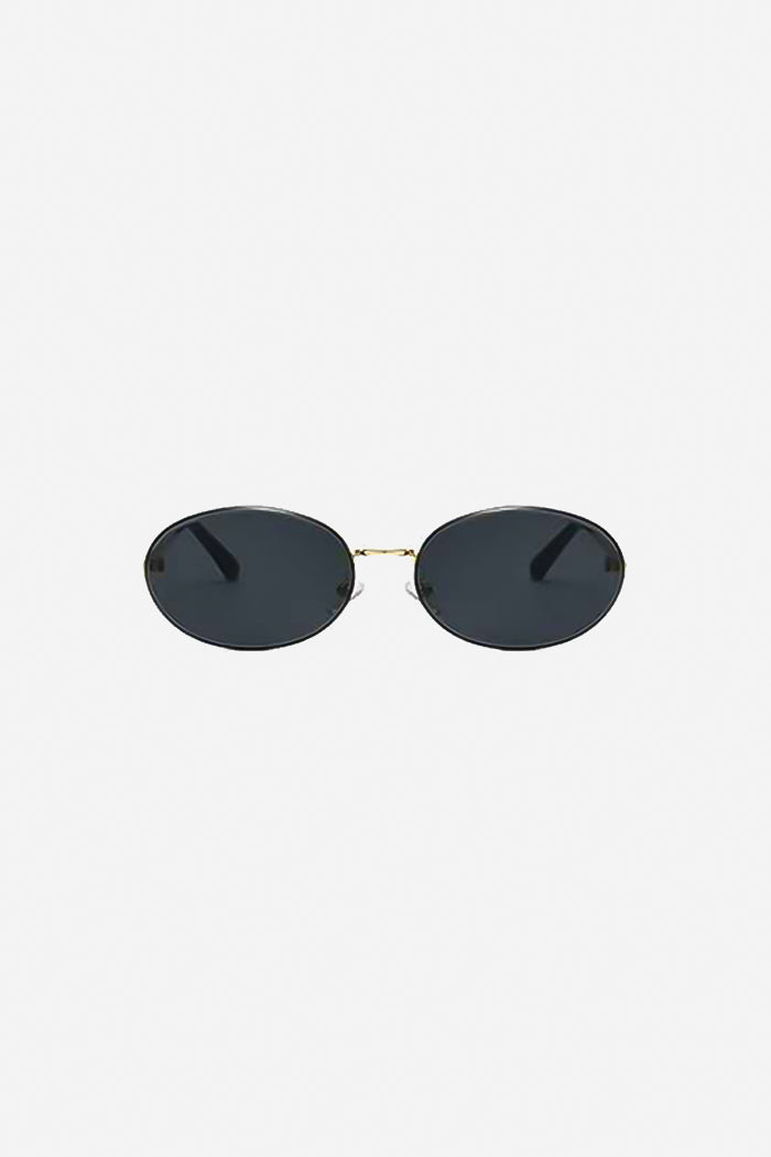 Ochelari de soare ovali subțiri cu ramă metalică lustruită și pernuțe nazale reglabile – Negru