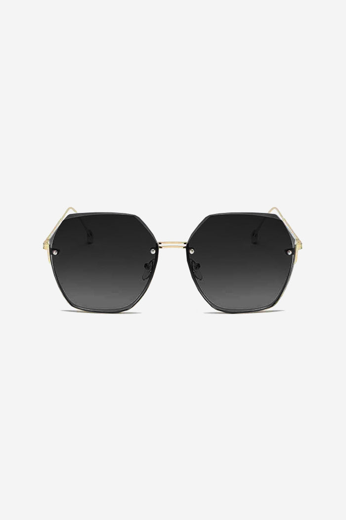 Ochelari de Soare Hexagonali Oversized cu Ramă Ultra-Subțire Aurie – Negru