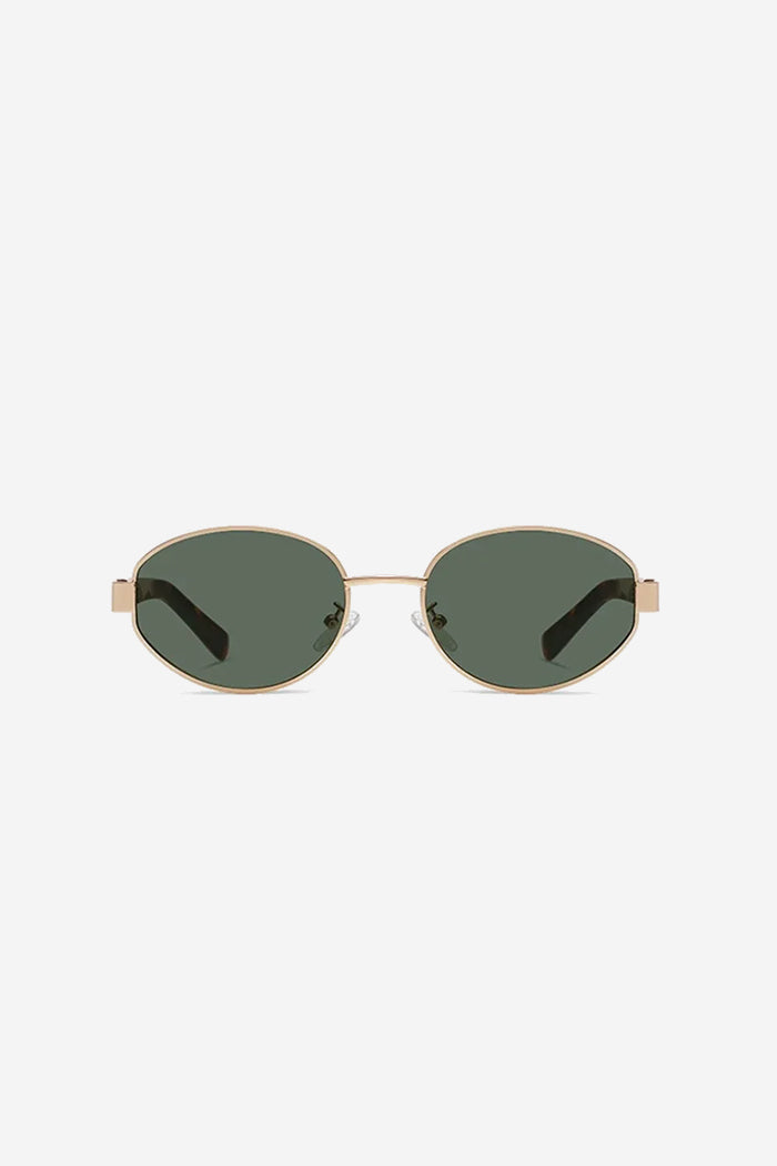 Vintage-Inspired Oval Sunglasses with Slim Gold Frame and Bold Acetate Temples – Green