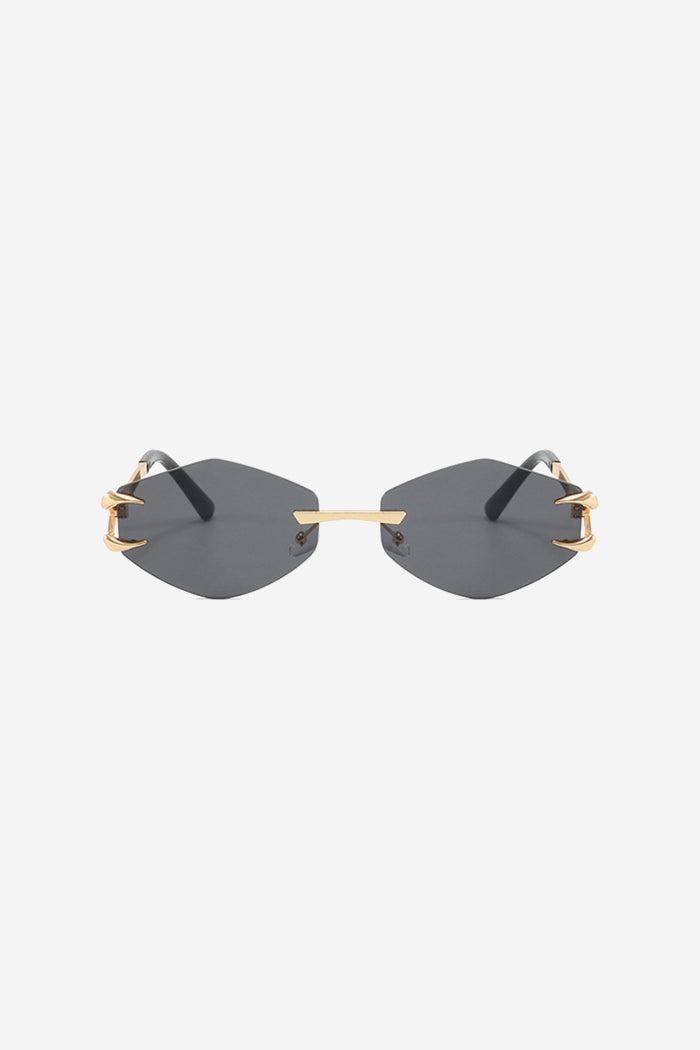 Rimless Geometric Sunglasses with Spiked Gold Temples – Black
