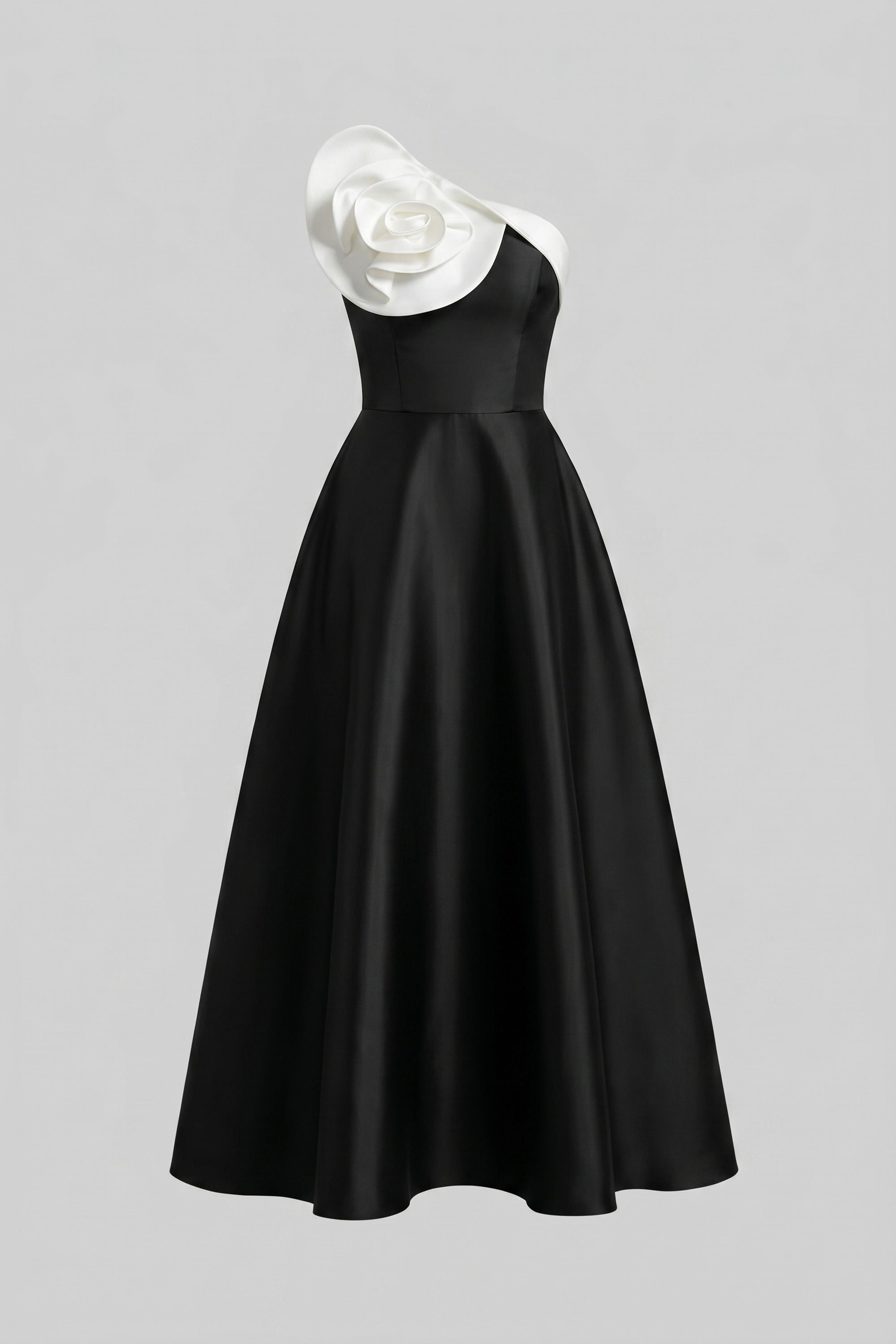 Rochie de seară one-shoulder cu trandafir 3D supradimensionat și fustă amplă - Negru