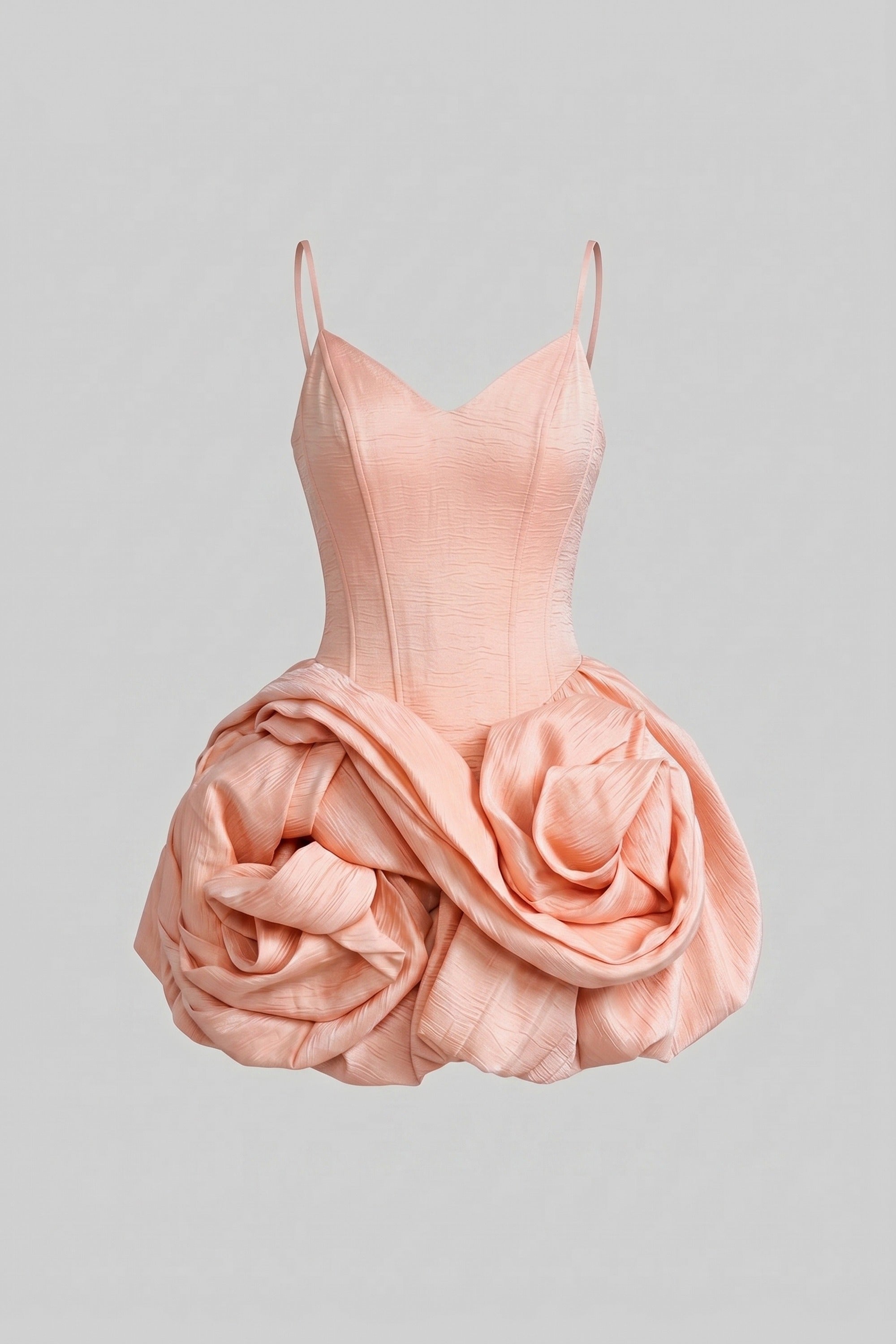 Rochie mini din catifea cu bretele spaghetti și fustă cu trandafir 3D - Roz