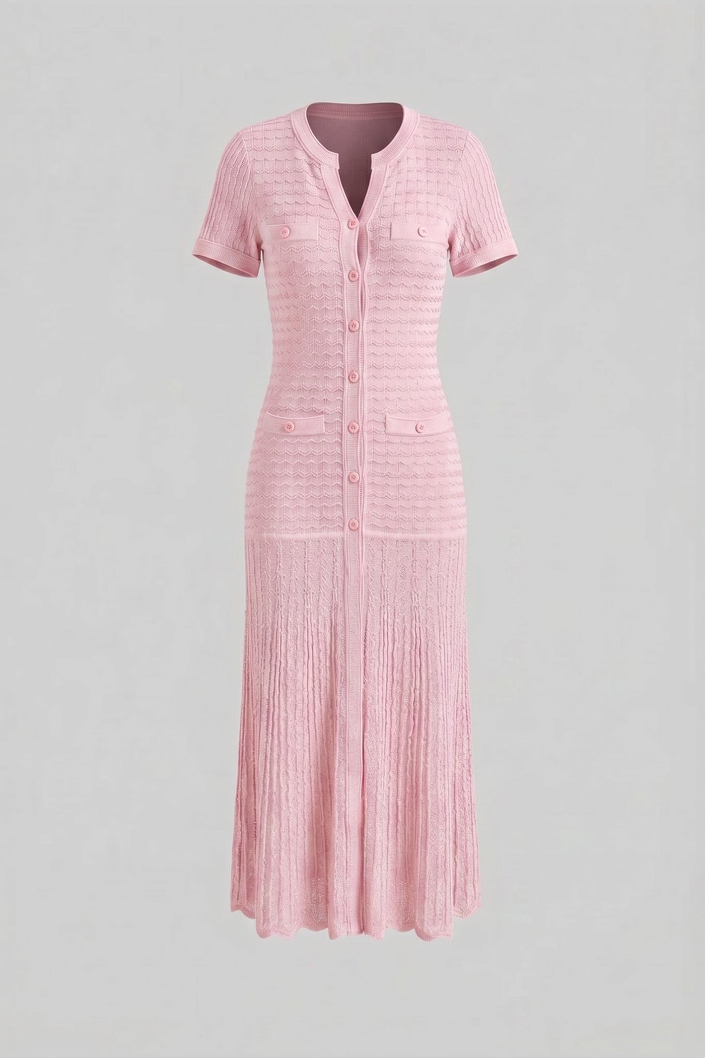 Rochie midi cu mânecă scurtă și textură tricotată cu efect strălucitor - roz