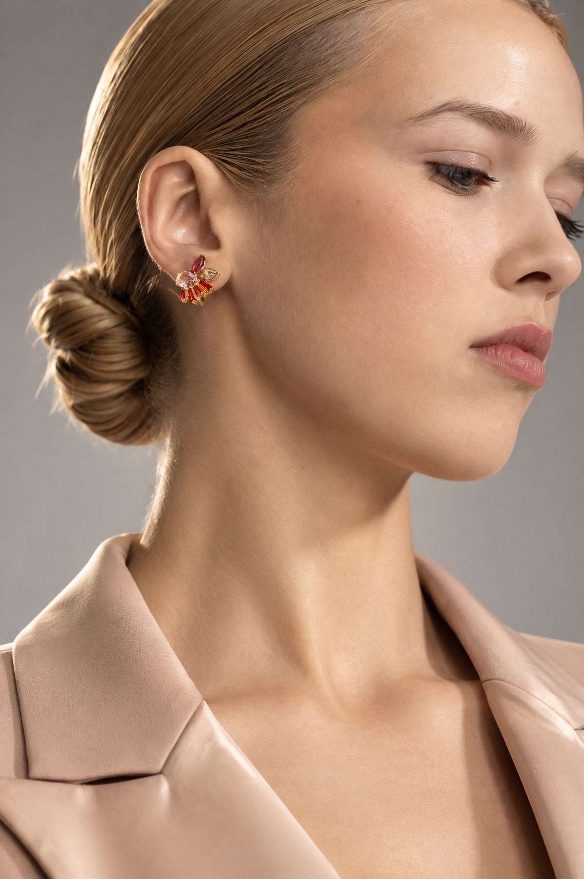 Multicolour Crystal Cluster Stud Earrings - Gold