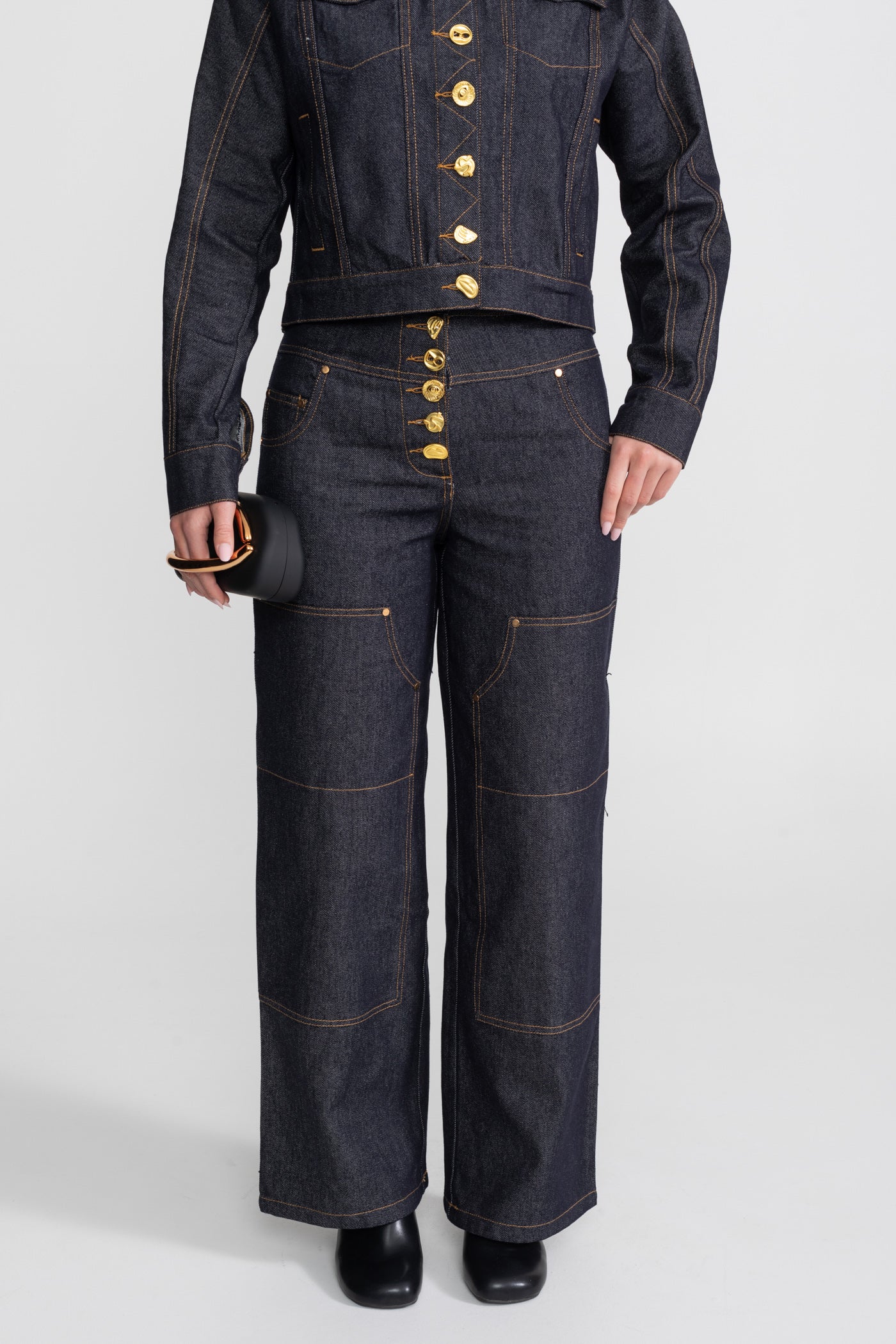 Set Co-ord din Denim cu Nasturi Aurii – Indigo