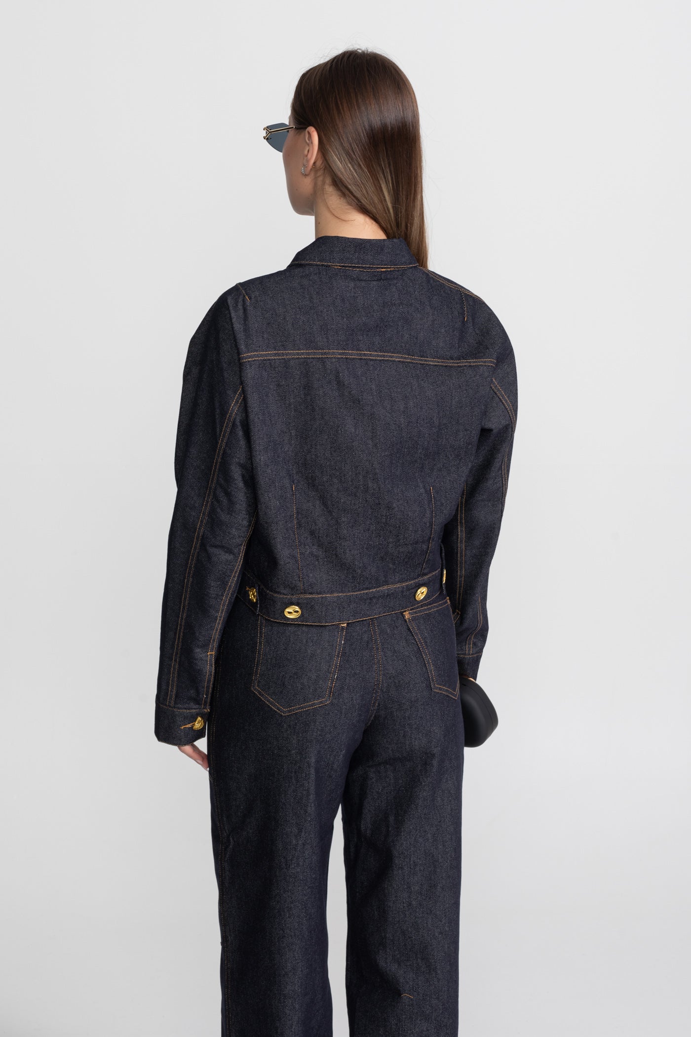 Set Co-ord din Denim cu Nasturi Aurii – Indigo